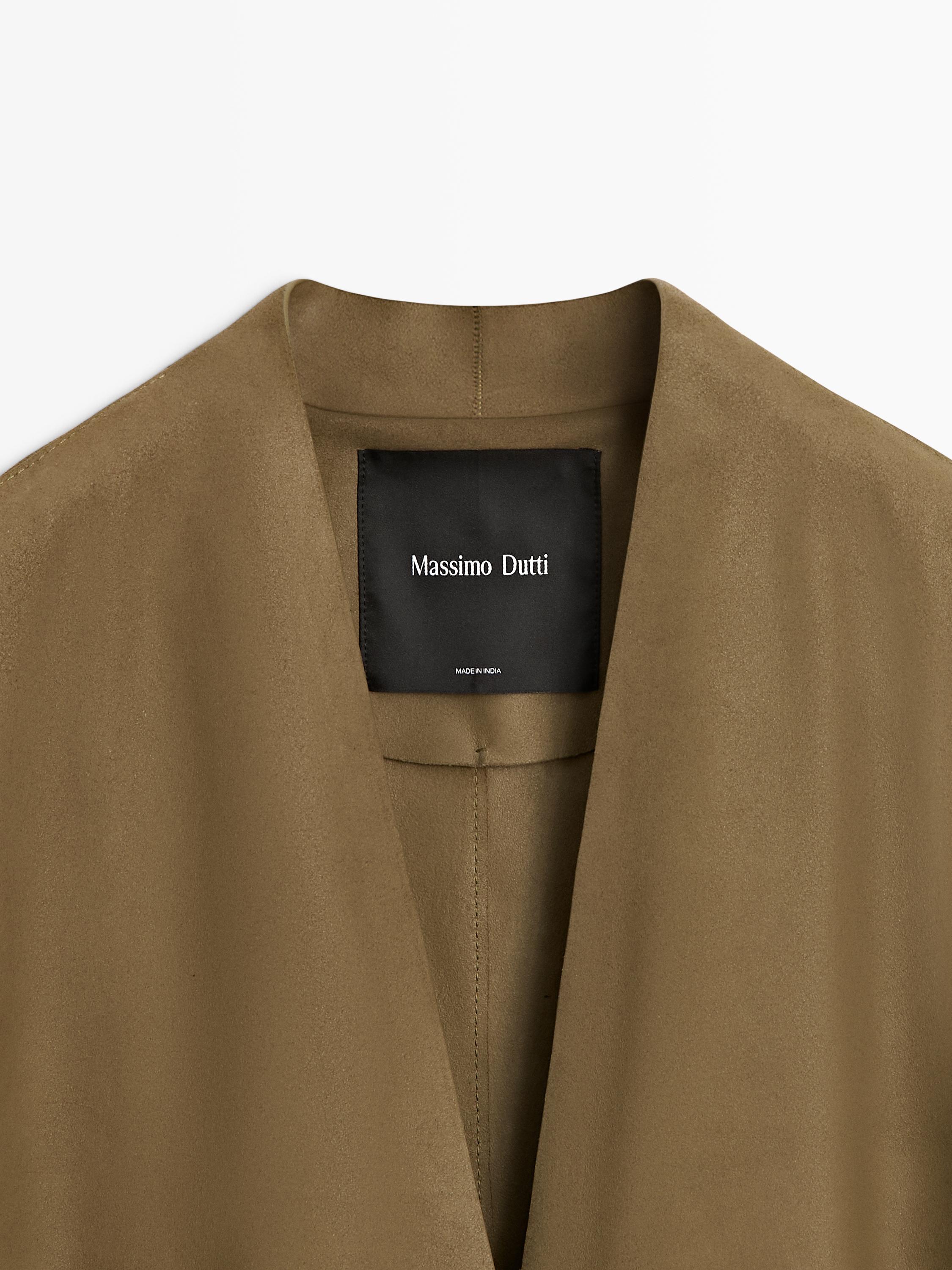 100% suede leather blazer with button detail - STUDIO — KHAKI