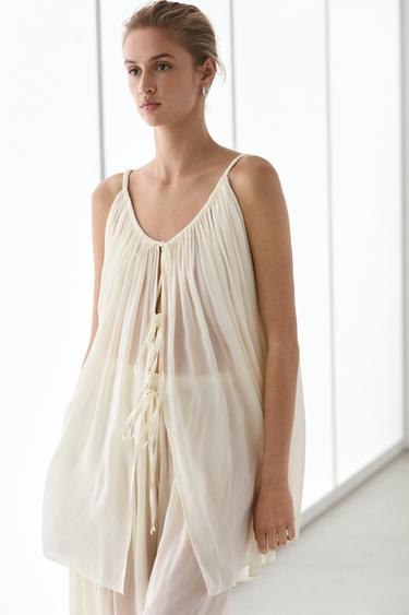 Cotton cupro blend camisole with bow details — CREAM 3
