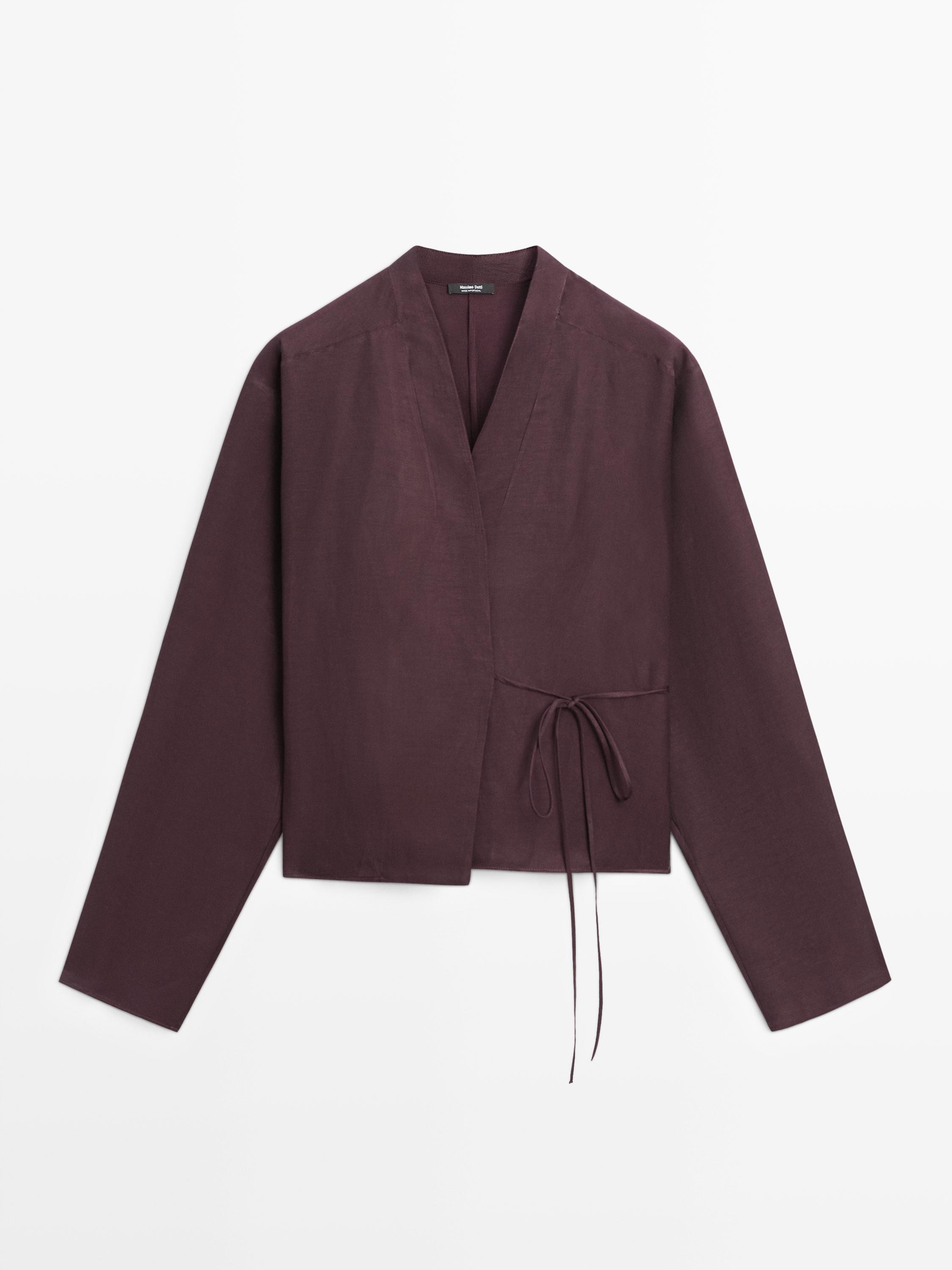 Linen blend shirt with bow detail