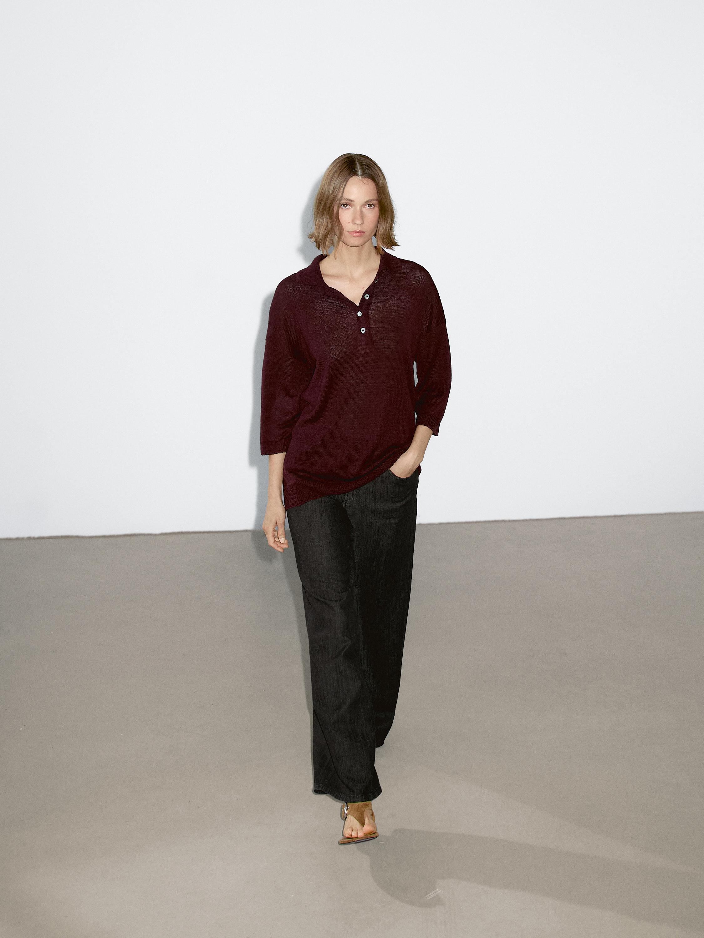 Oversize knit sweater with polo collar
