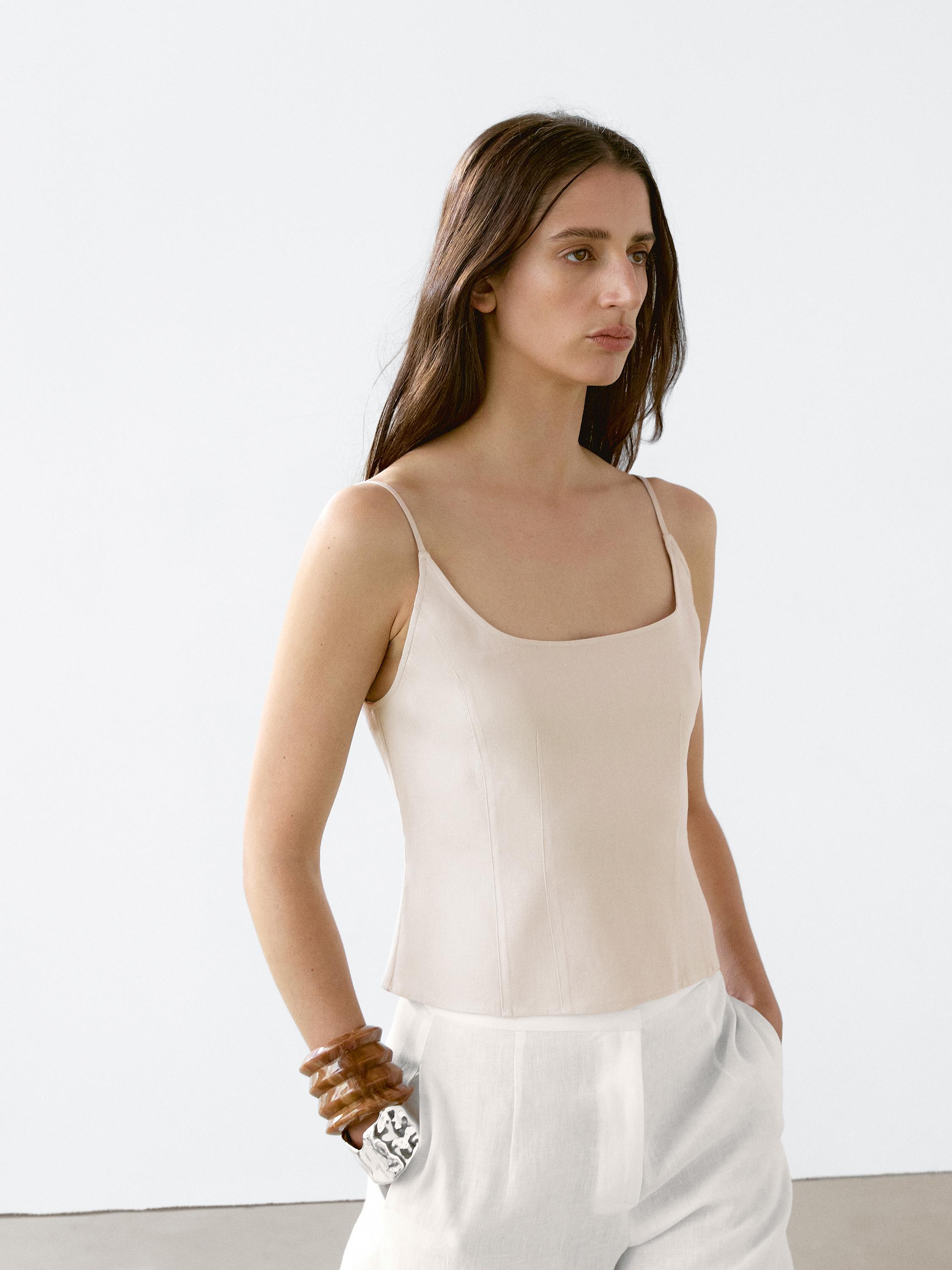 Strappy linen blend top