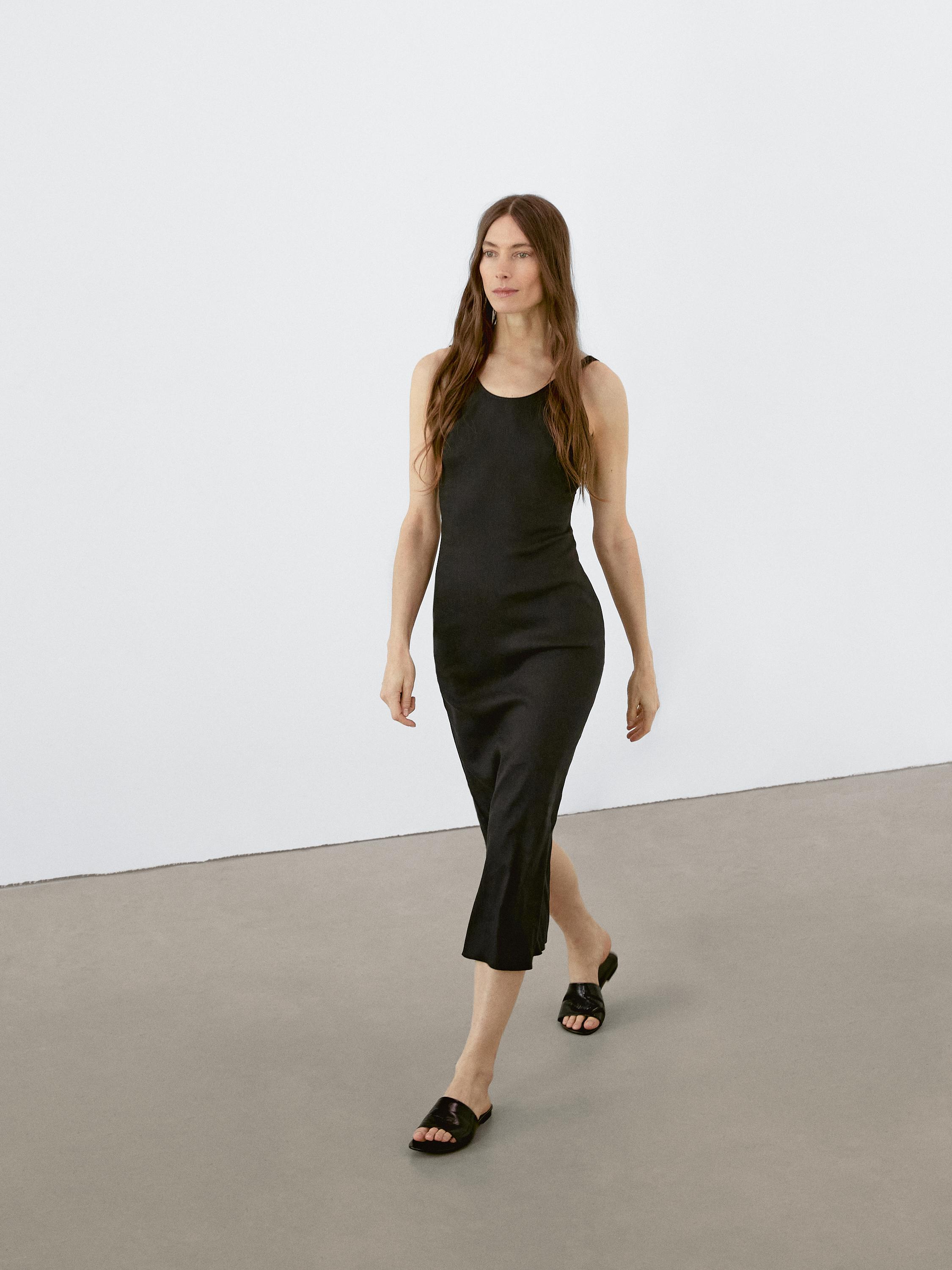 ★Massimo Dutti★ Low cut back knee length one piece Midi dress with low-cut back · Black · Smart / Dresses And