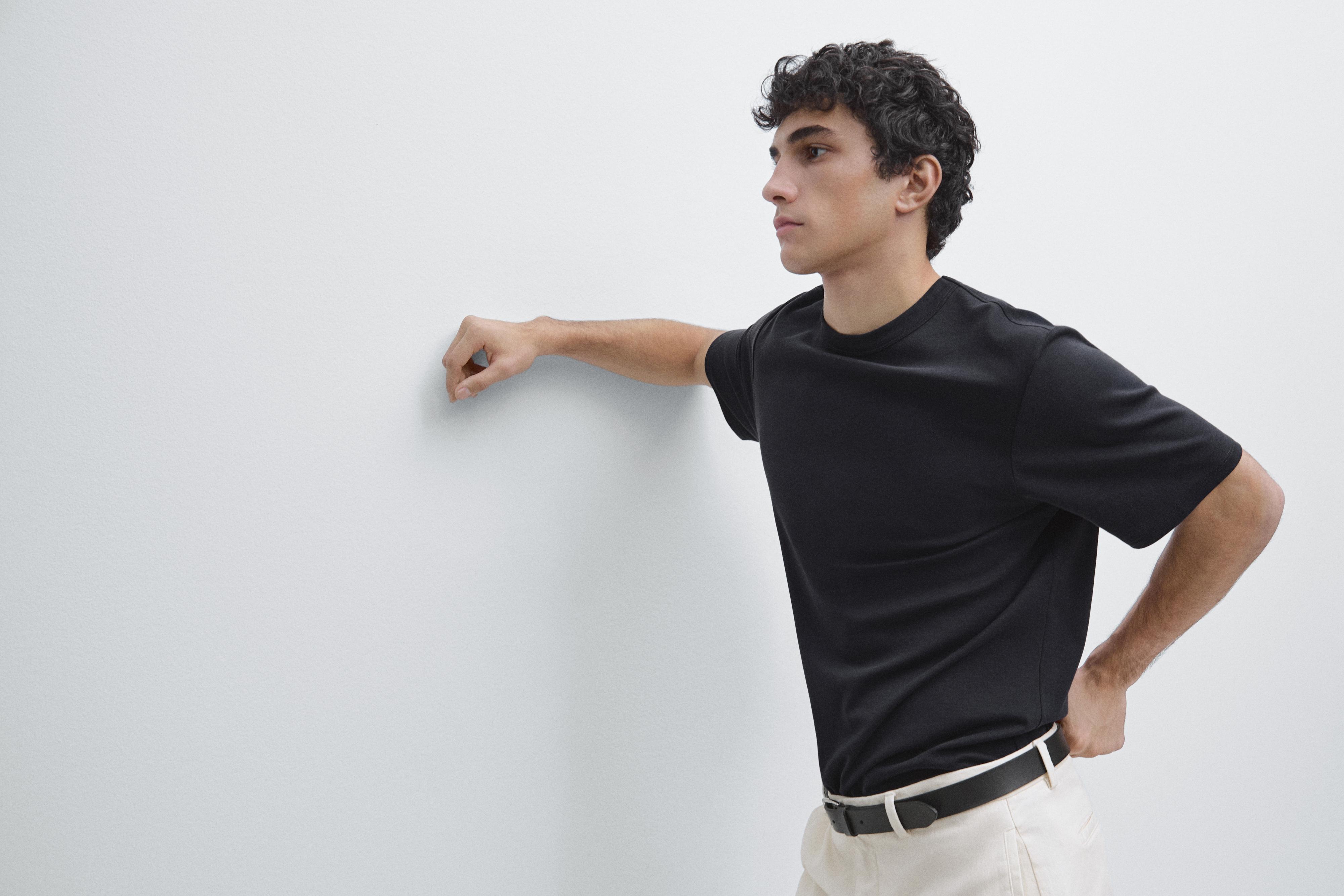 Short sleeve cotton and silk T-shirt — NAVY BLUE