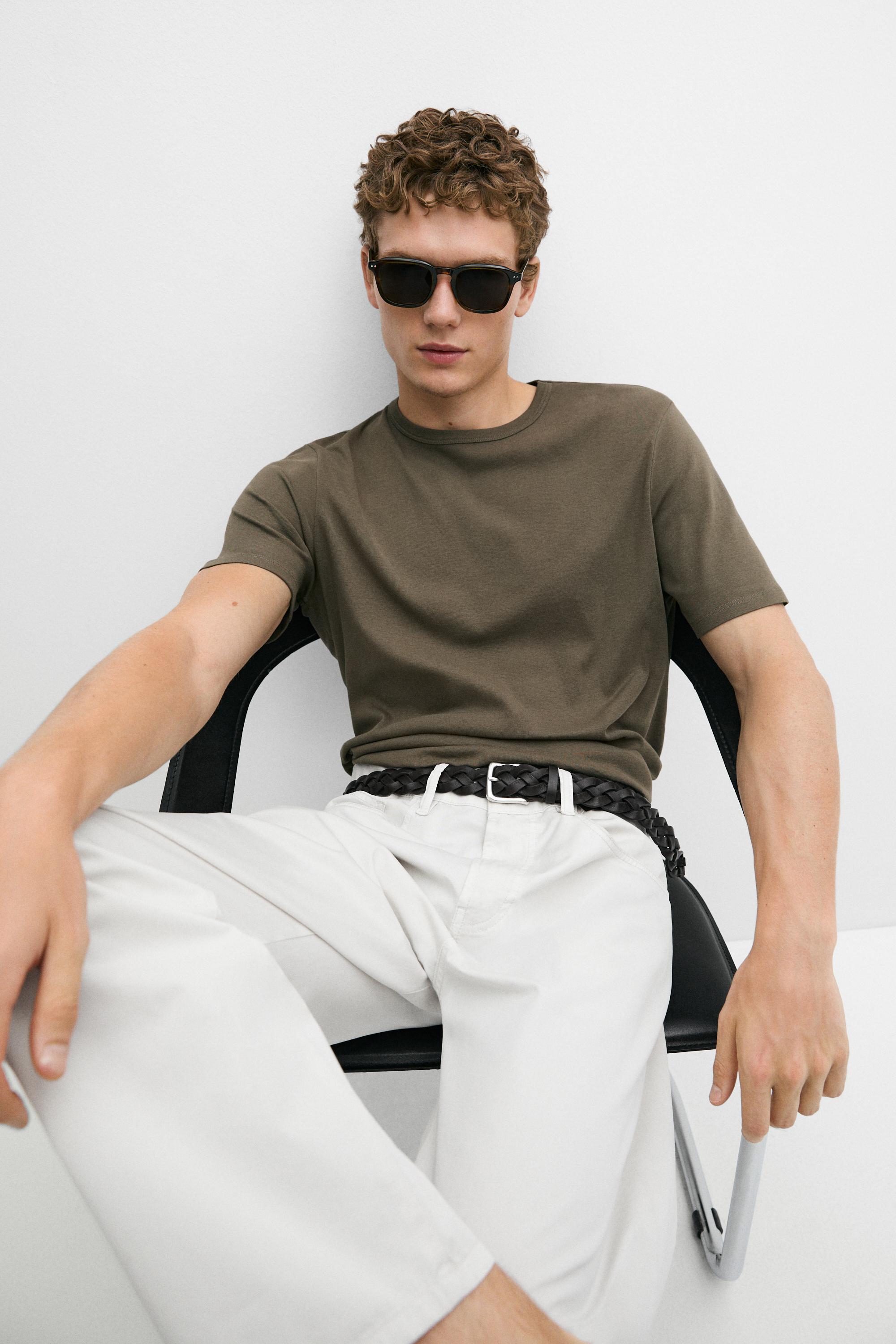 100% cotton short-sleeve T-shirt — KHAKI