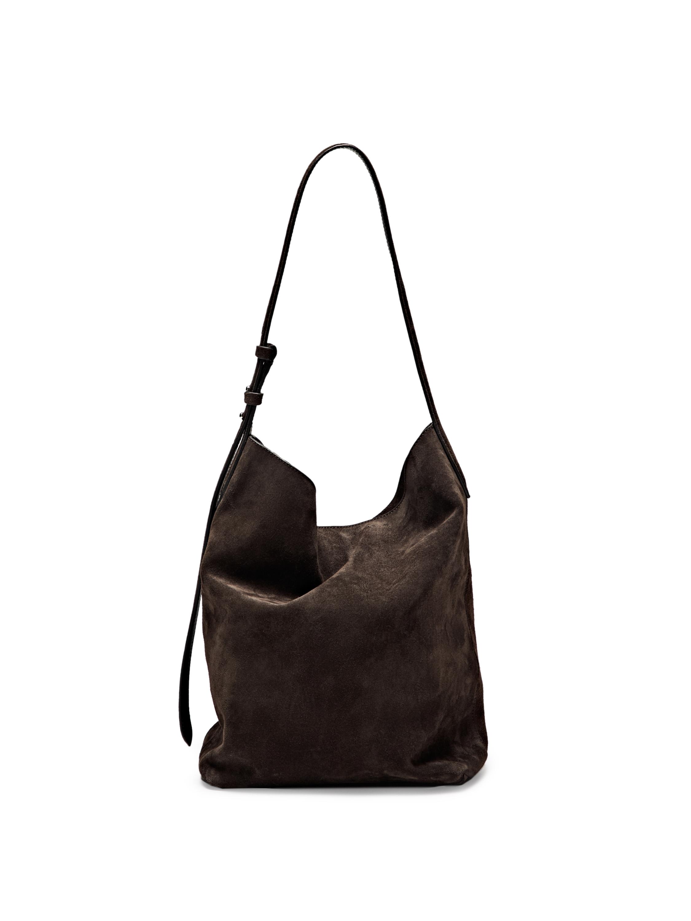 Split suede leather bucket bag — BROWN