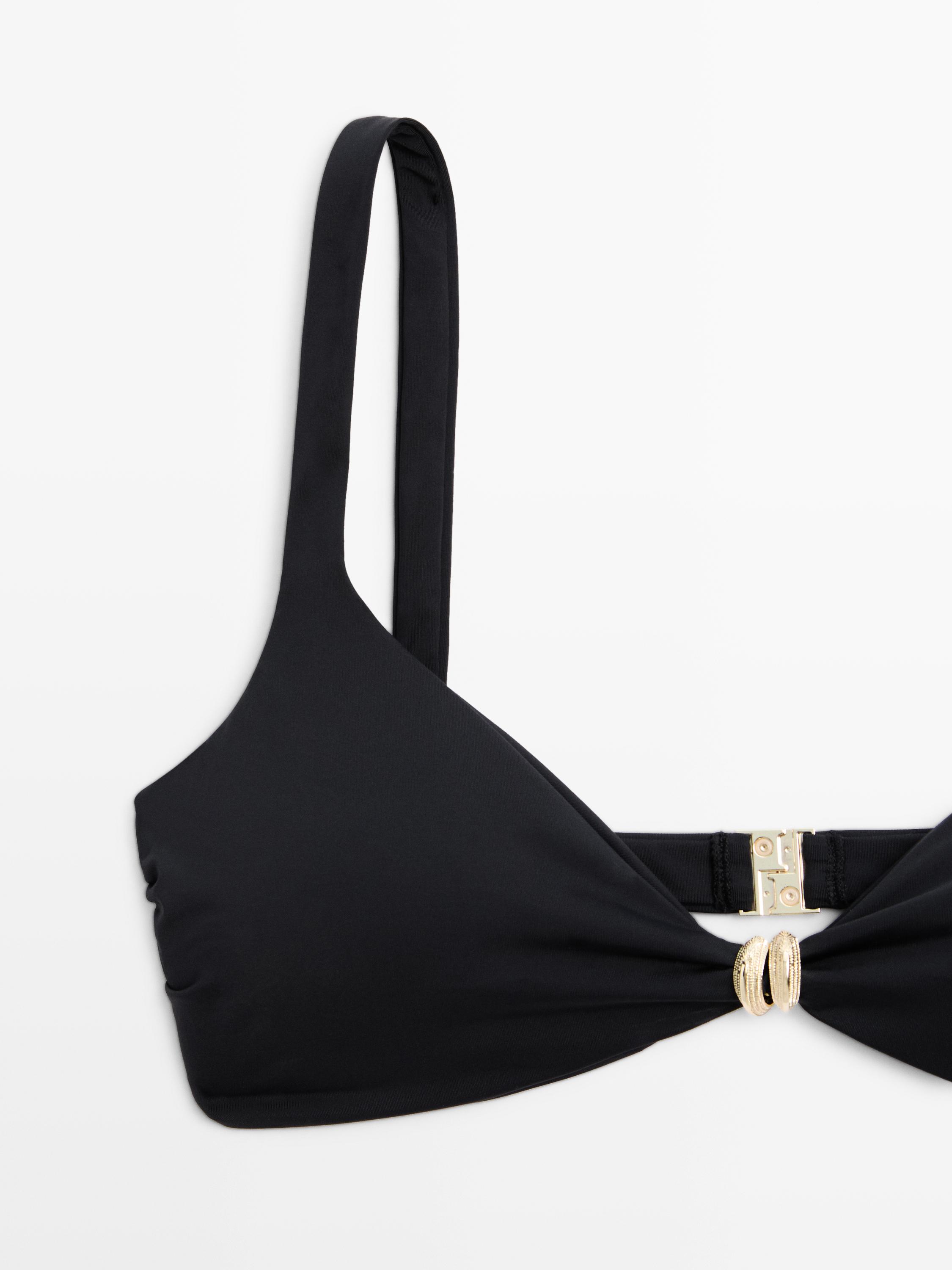 Bikini top with rhinestone detail — BLACK