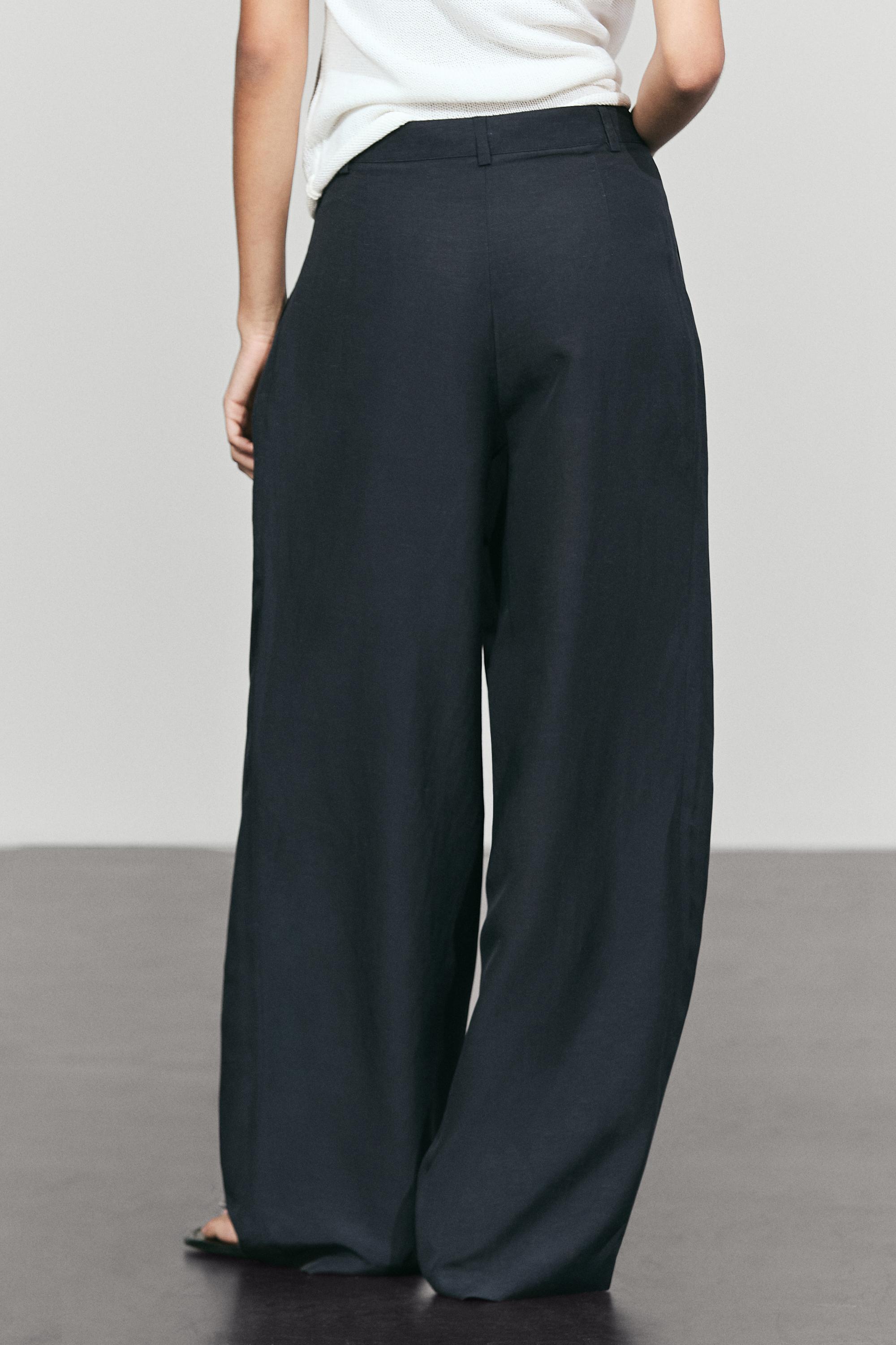 Linen-blend button-detail pants — NAVY BLUE