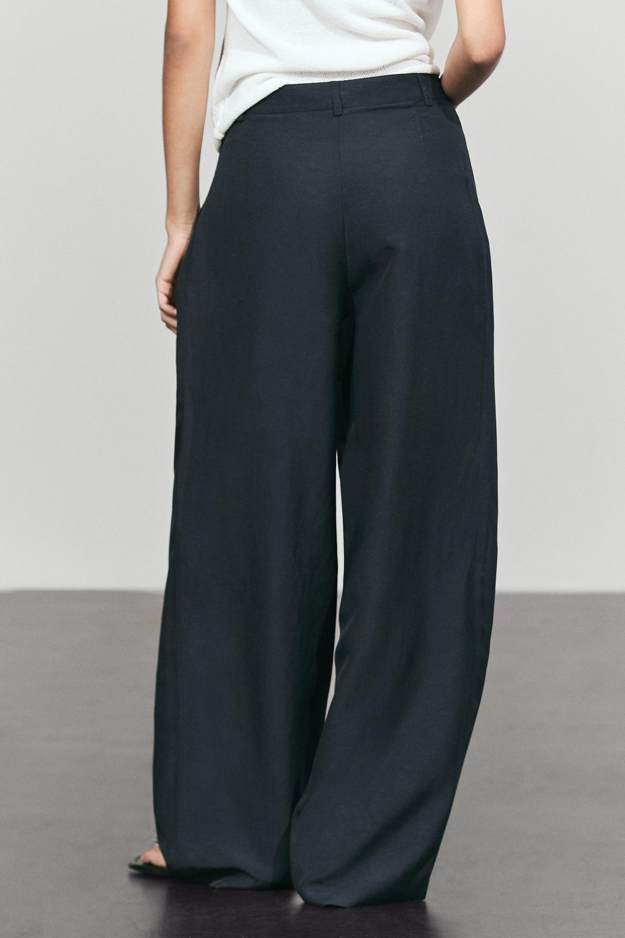 Linen-blend button-detail pants — NAVY BLUE