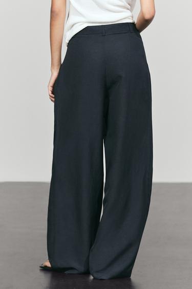 Linen-blend button-detail pants — NAVY BLUE 8