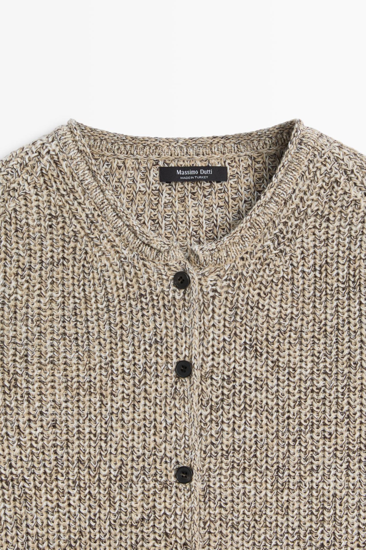Heather knit round neck cardigan — GREY