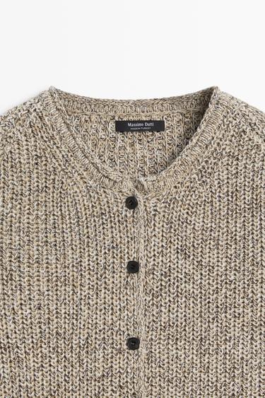 Heather knit round neck cardigan — GREY 5