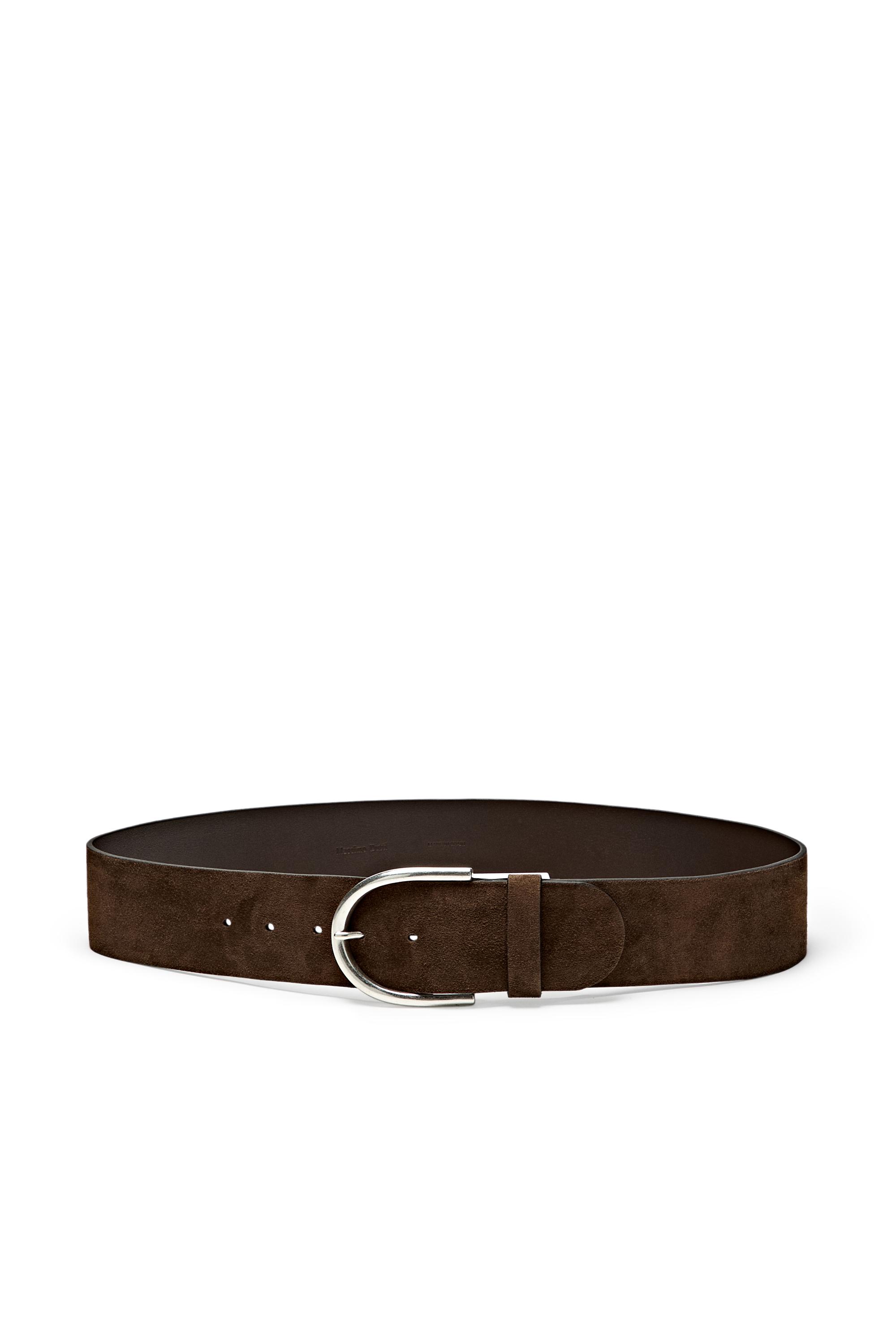 Split suede leather belt with metallic buckle — KHAKI