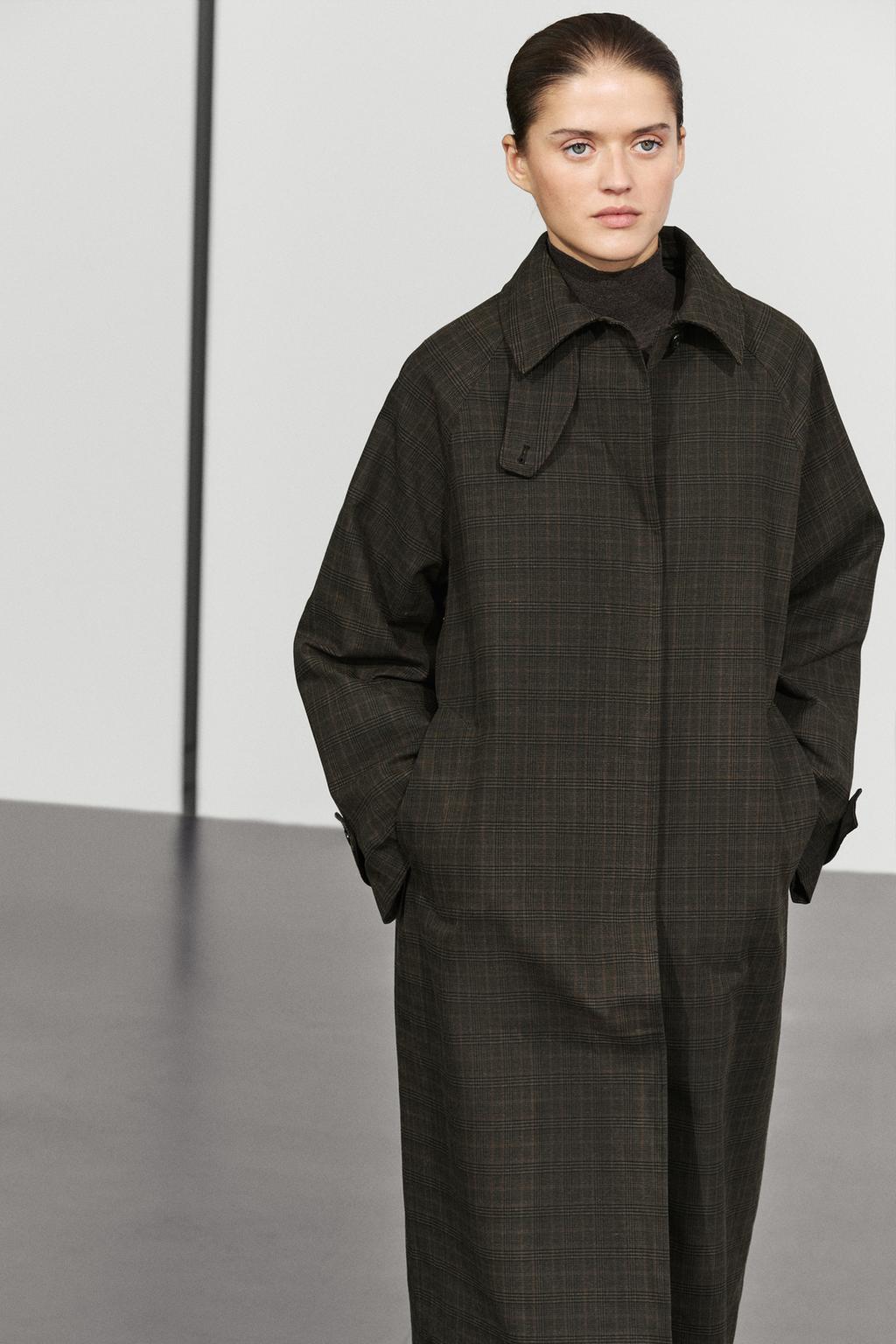 Long 100% cotton check trench coat · Brown · Coats | Massimo Dutti