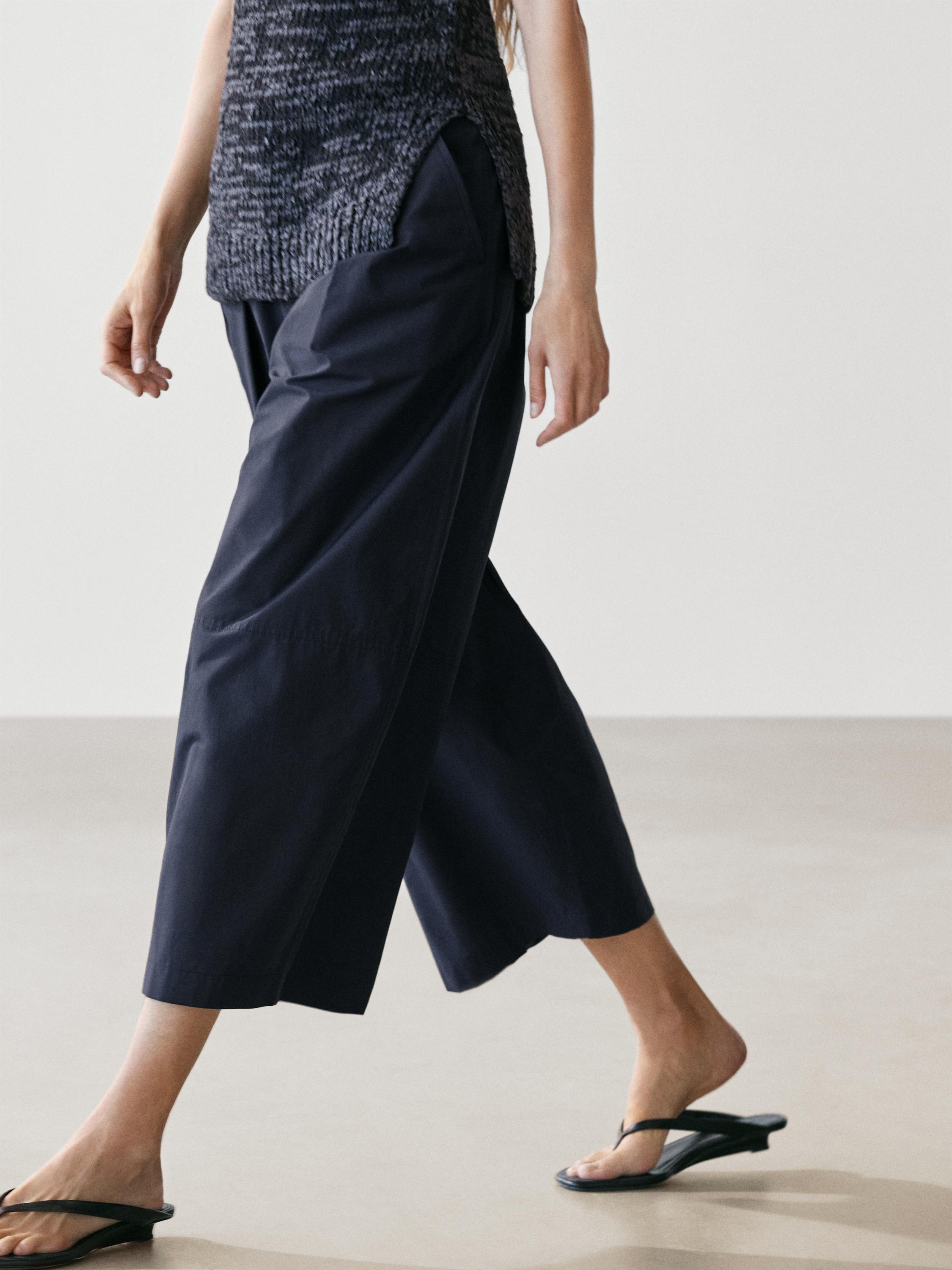 Cotton blend wide-leg trousers — DEEP BLUE