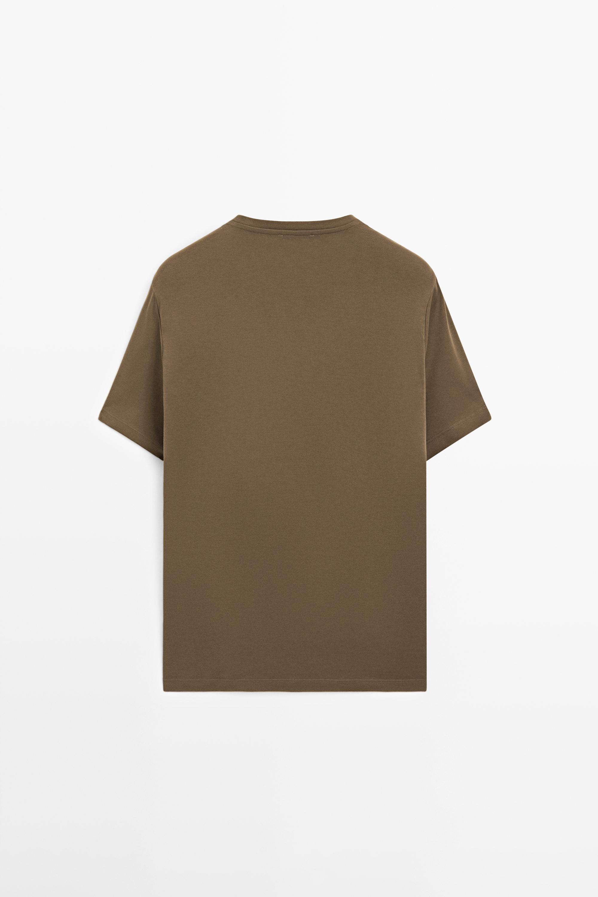 Short sleeve cotton blend T-shirt — MEDIUM KHAKI