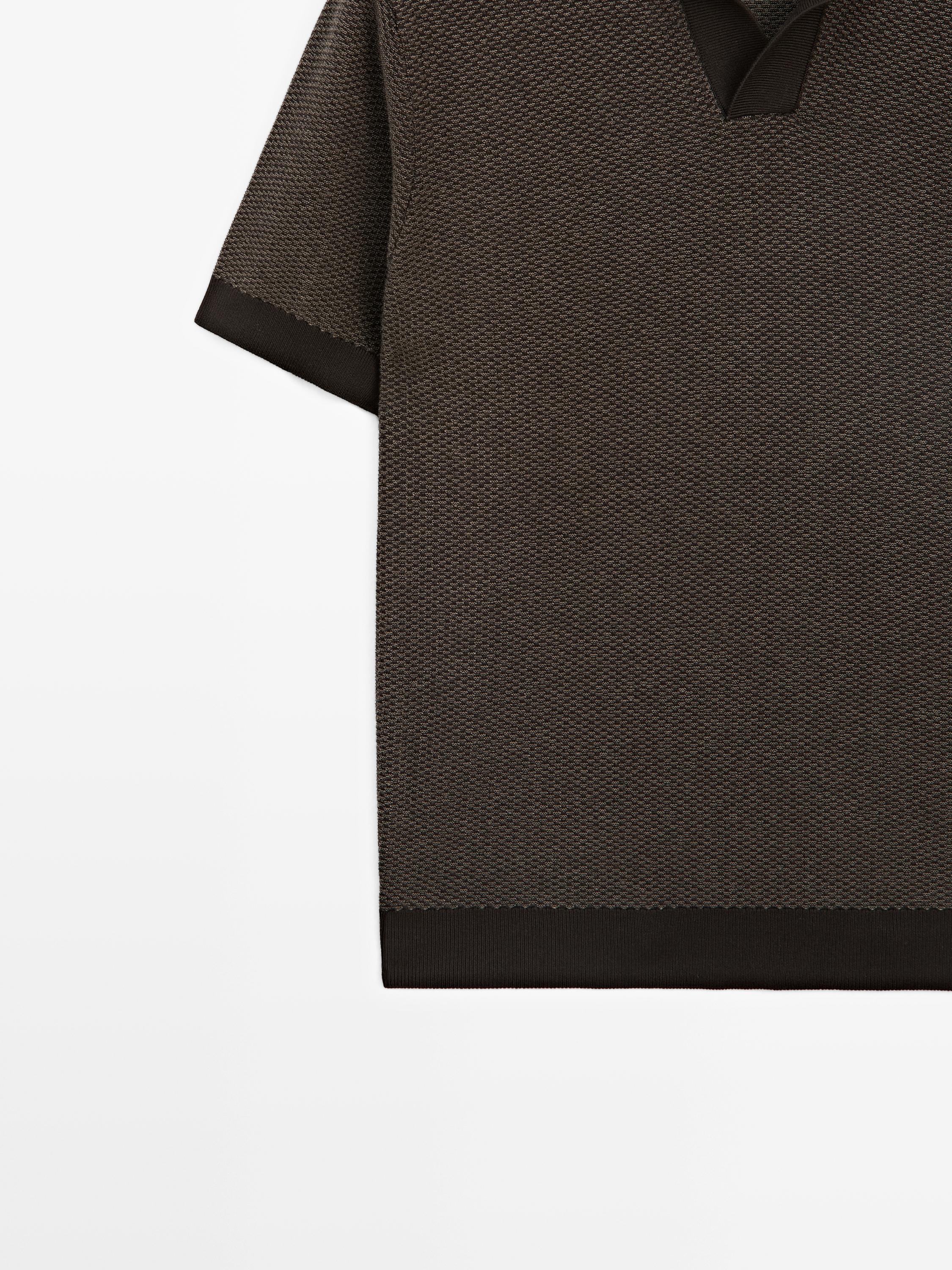 100% cotton textured knit polo sweater — BROWN MARL