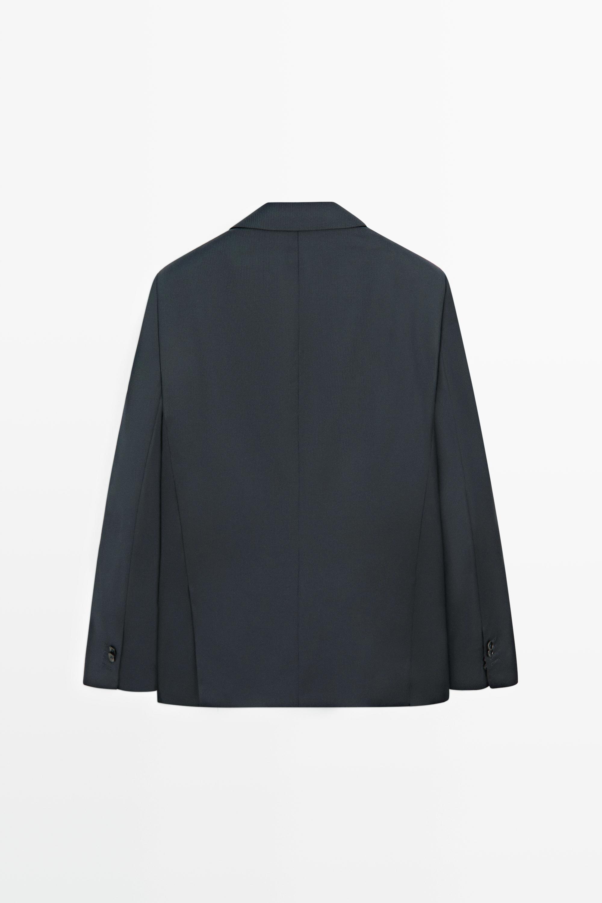 Striped wool blend suit blazer — NAVY BLUE