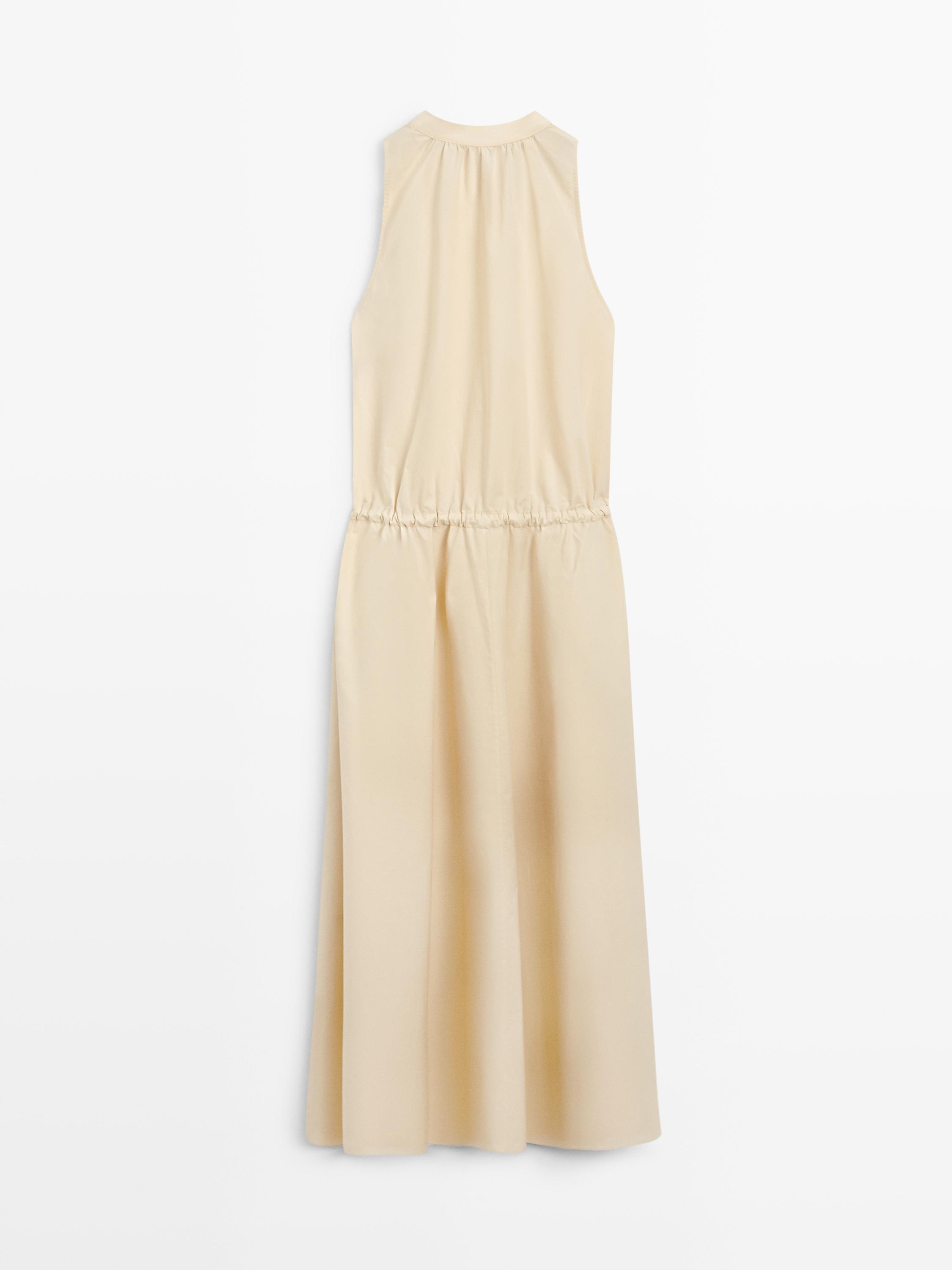 100% cotton midi dress with elasticated waist — PALE YELLOW