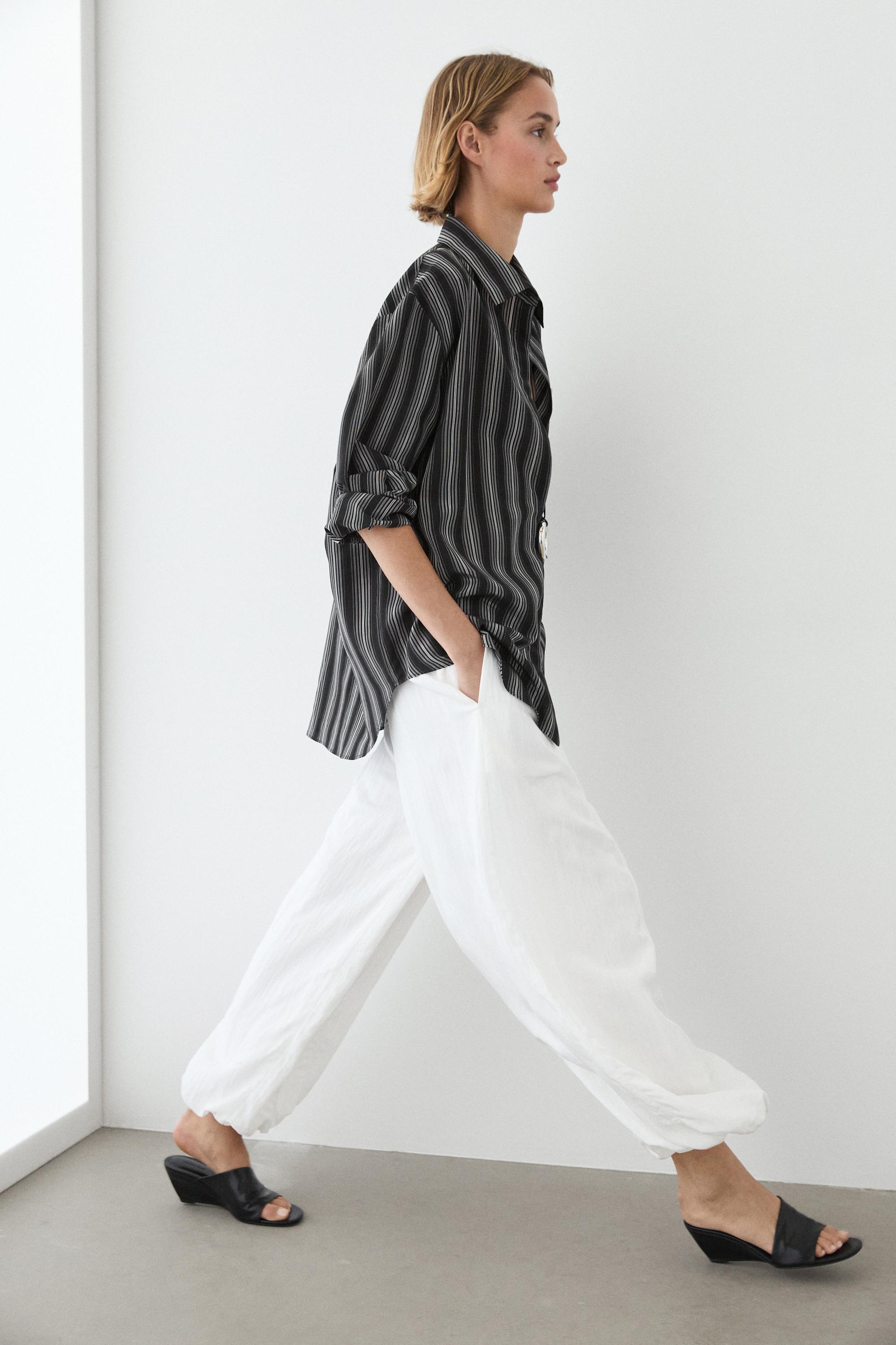 Flowing shirt with striped detailing — BLACK