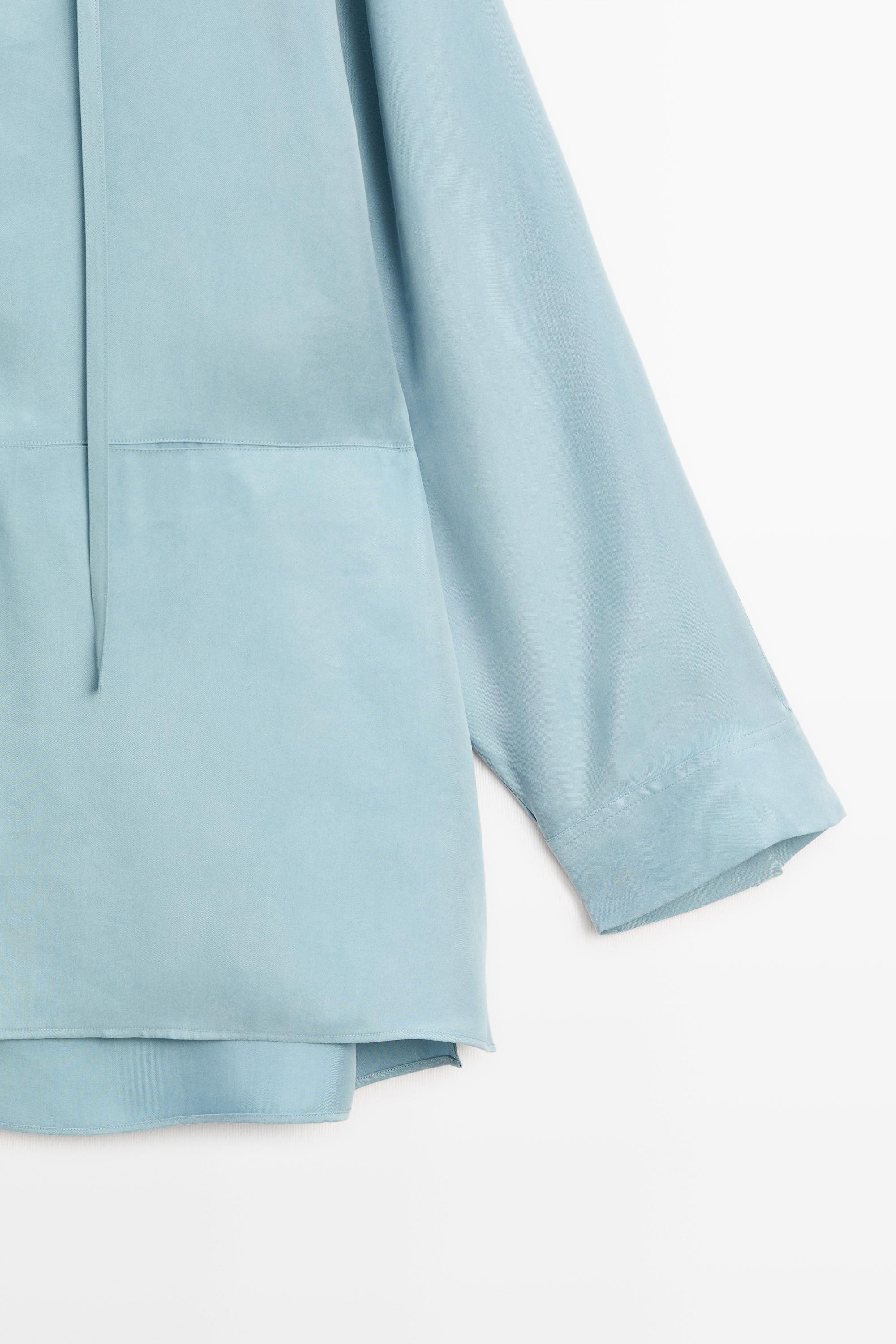 Flowing shirt with high collar and drawstring detail — GREY BLUE