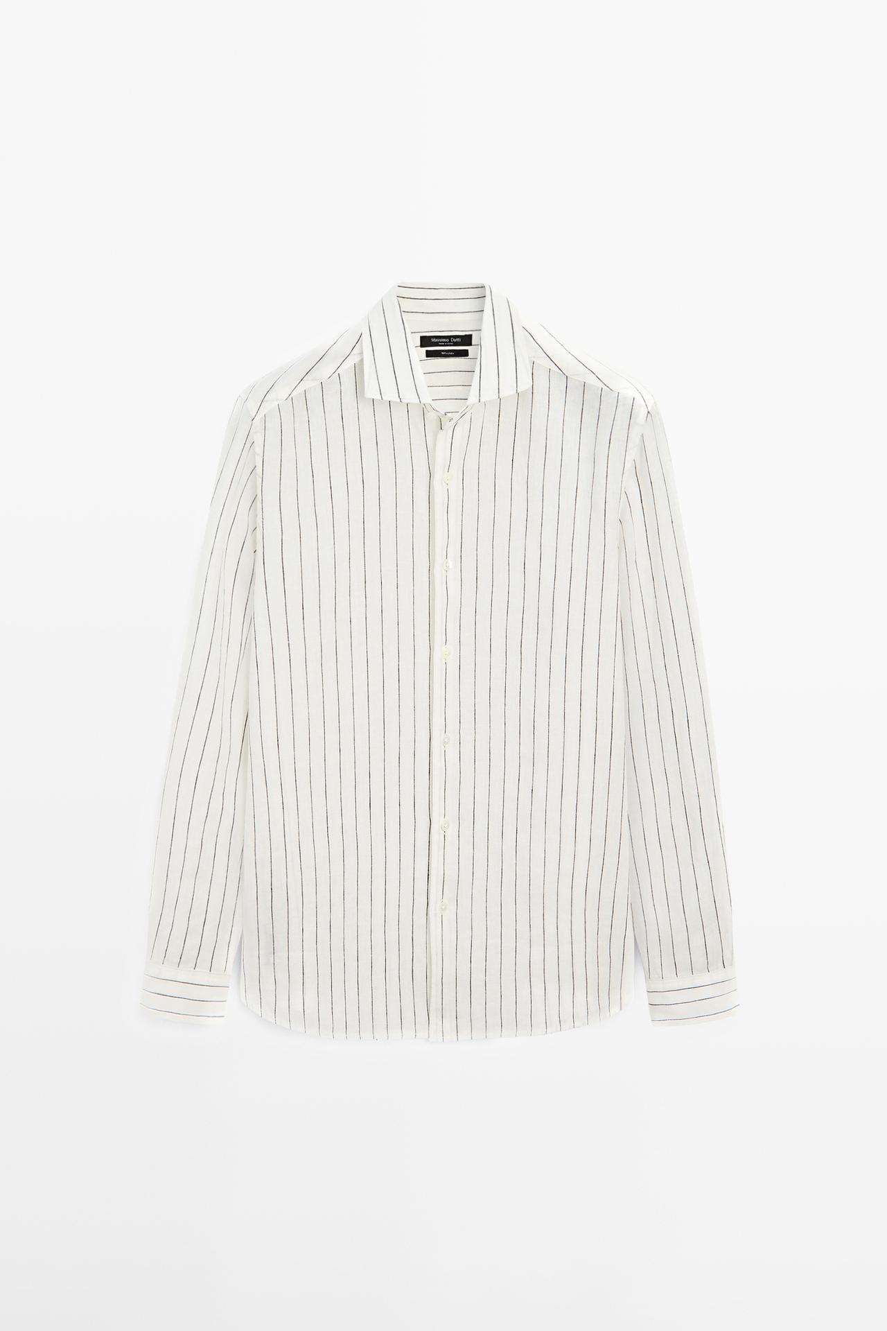 Massimo Dutti - Heren - 100% Linnen Overhemd Met Strepen Slim Fit - Gebroken Wit - M