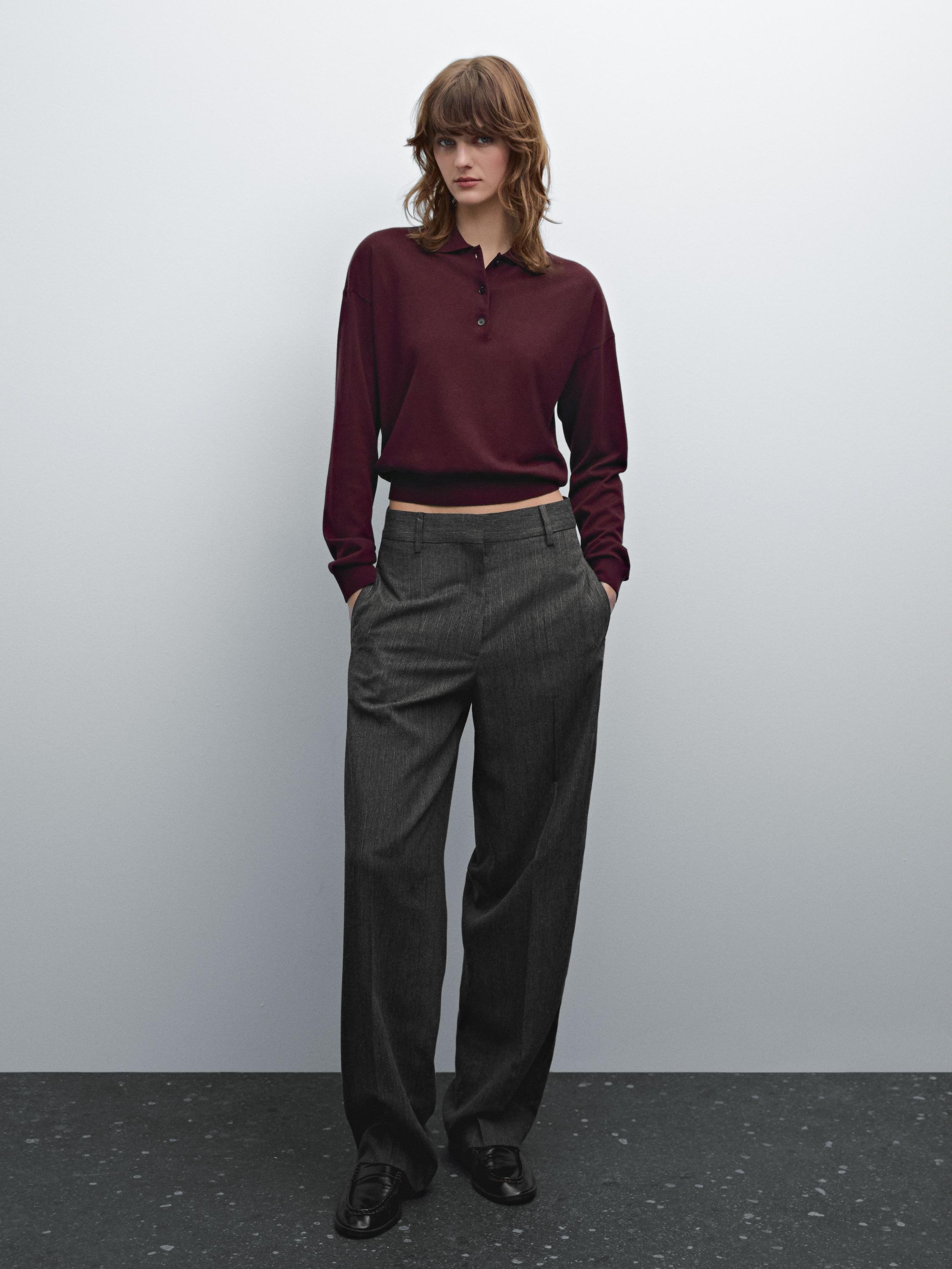 Cotton blend knit polo sweater