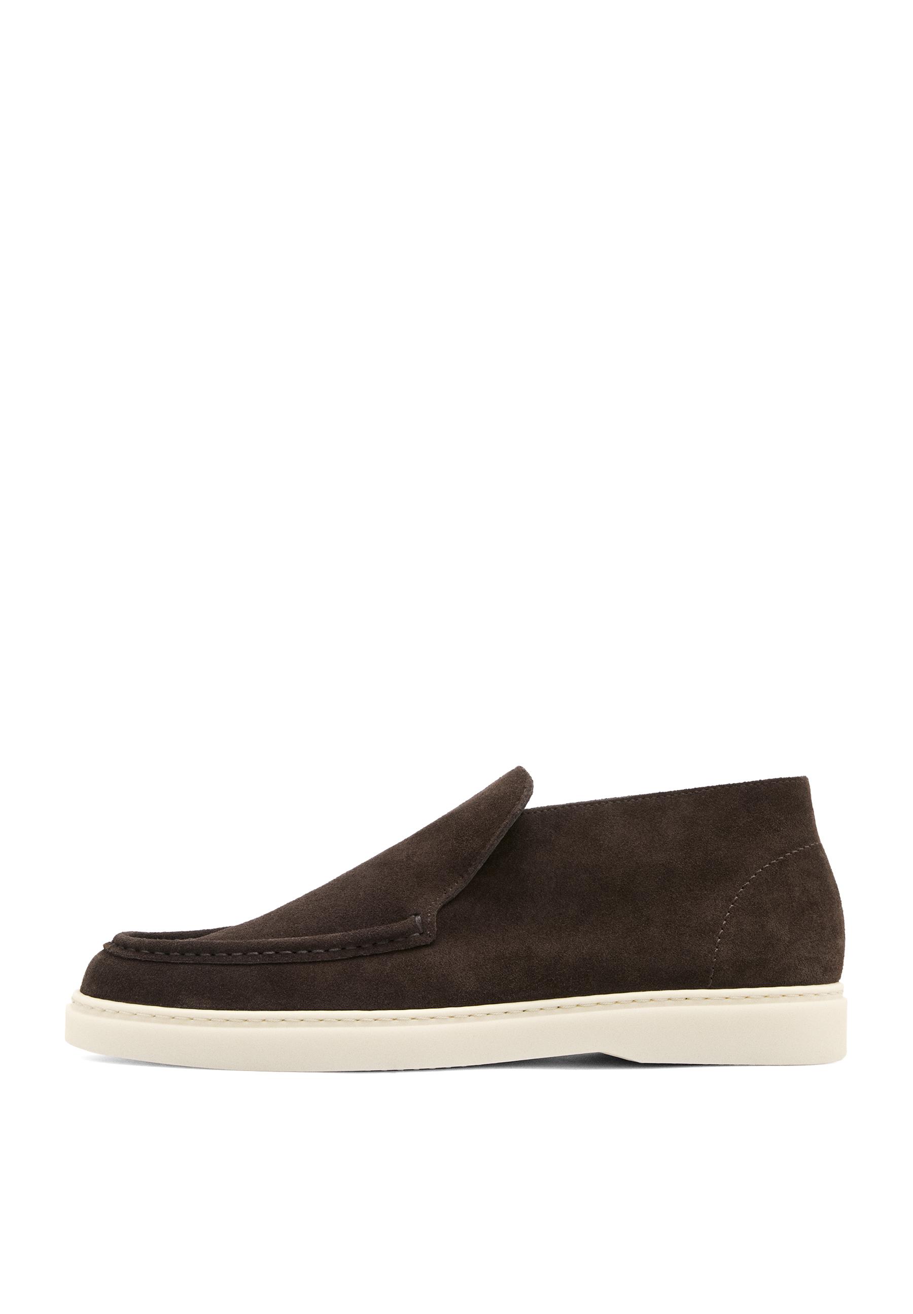 Split suede leather boot-style loafer — BROWN