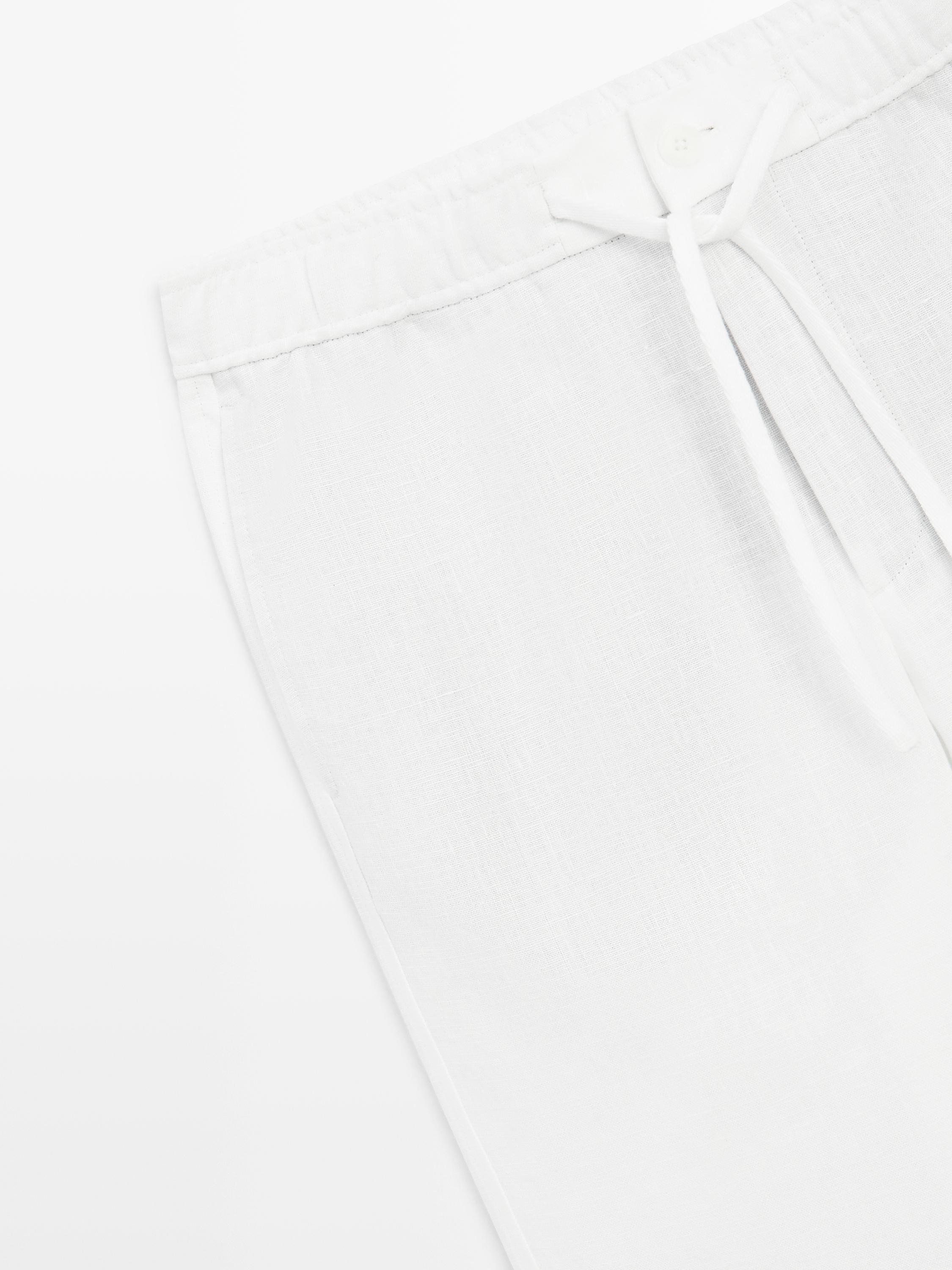 Linen jogger fit pants — WHITE