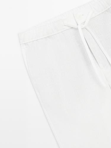Linen jogger fit pants — WHITE 7