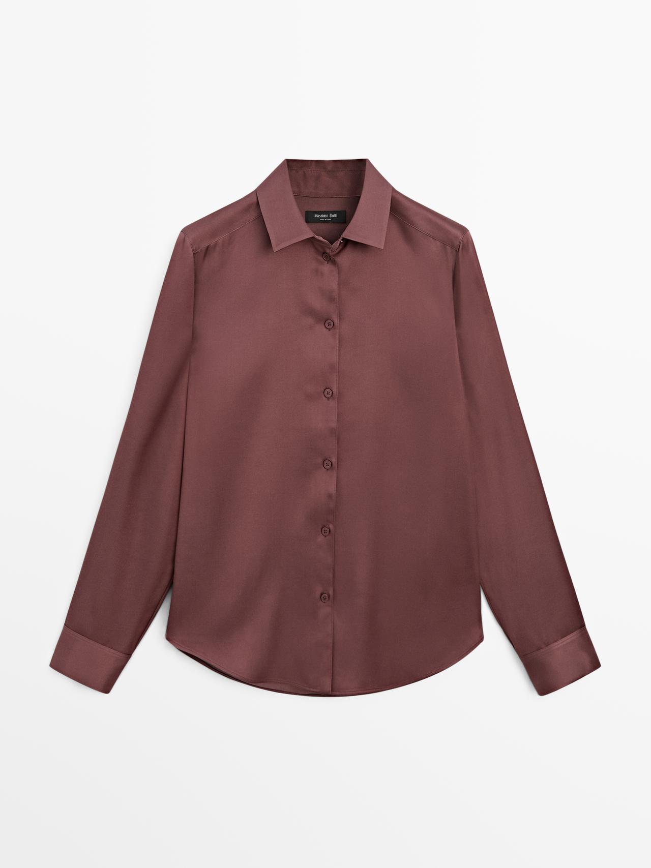Massimo Dutti - Dame - Skjorte I Satin Med Blødt Fald - Rosa - L