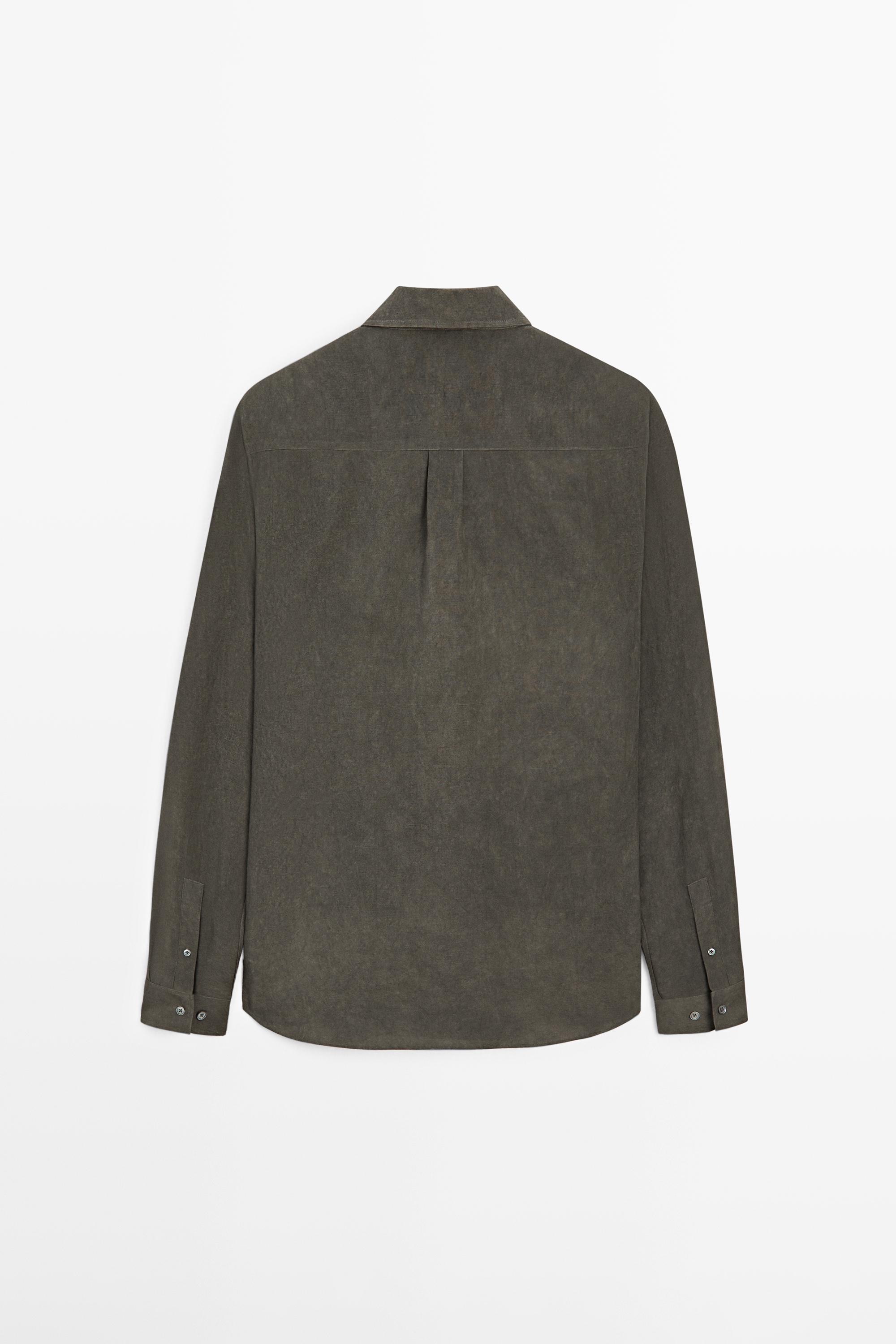 Flowing regular fit shirt with pocket — DARK KHAKI