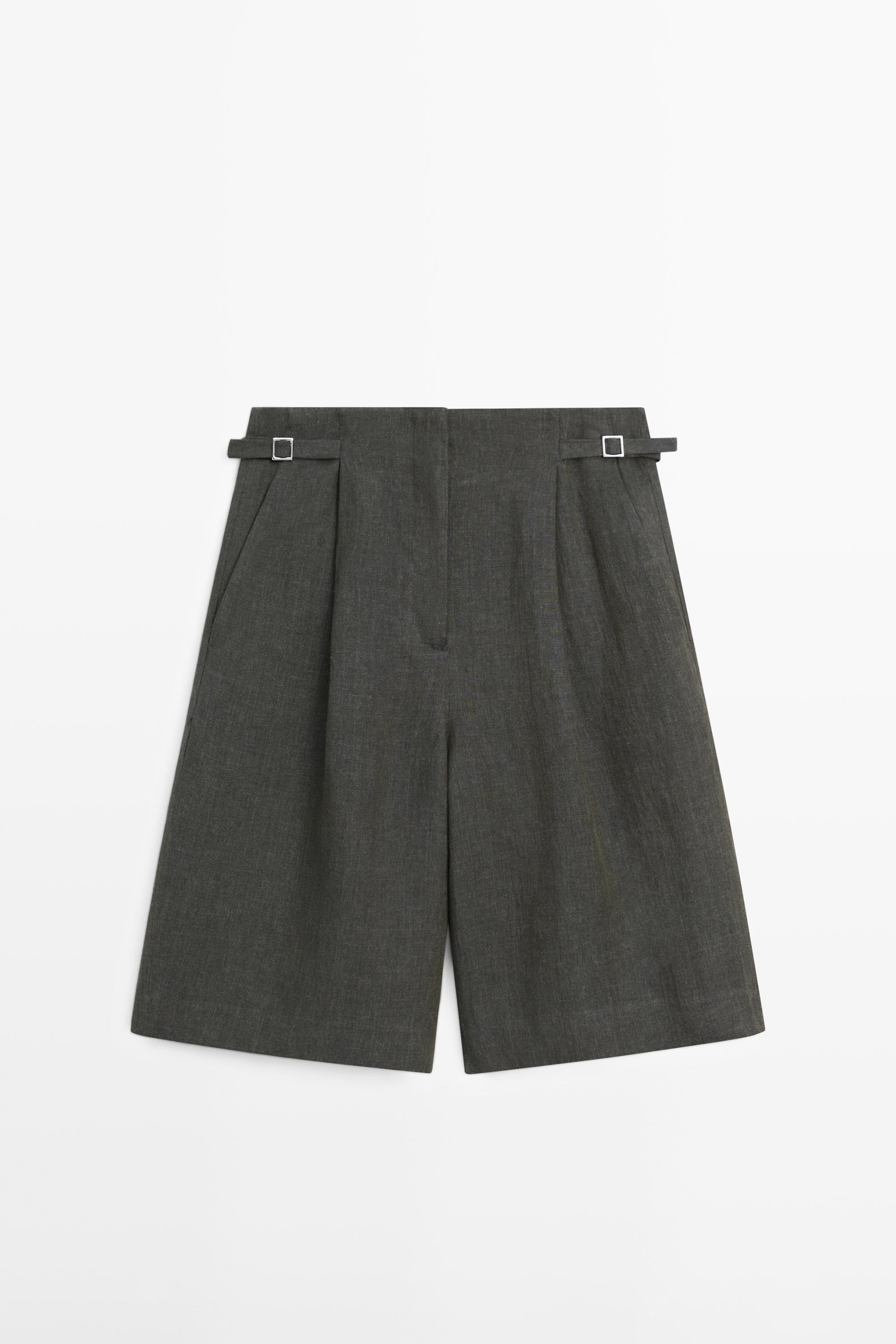 Lange Melange-Bermudas mit Leinenschnalle