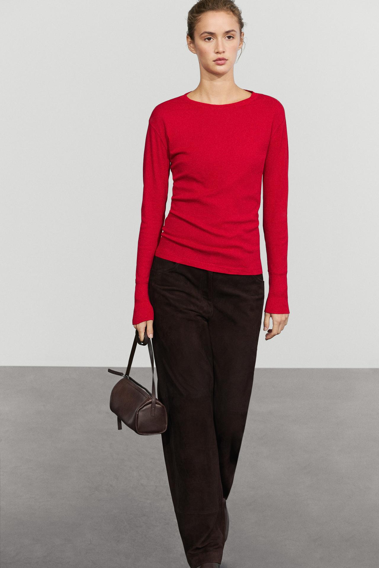 Long sleeve T-shirt with cuff detail — RED