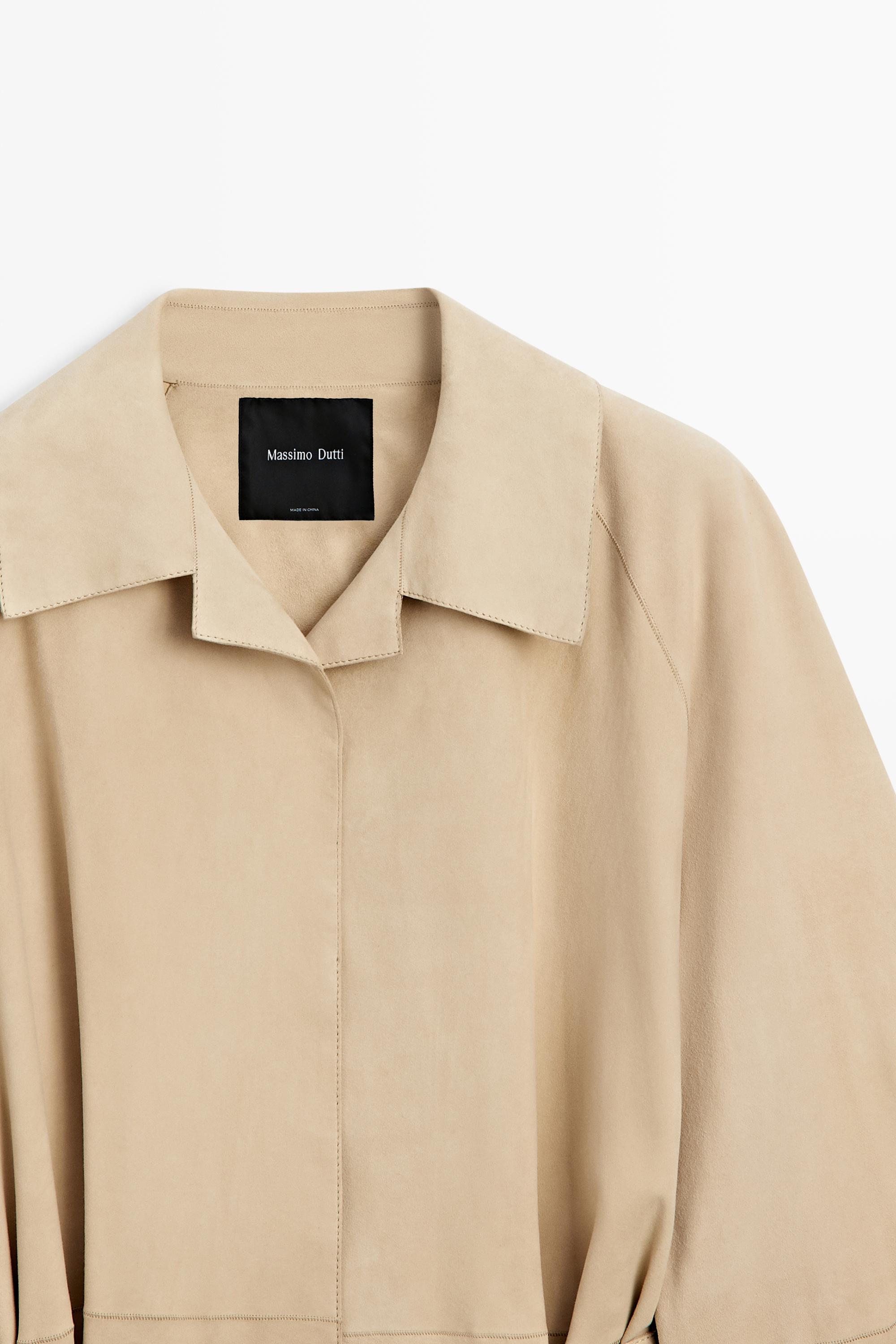 Long suede leather coat — Beige