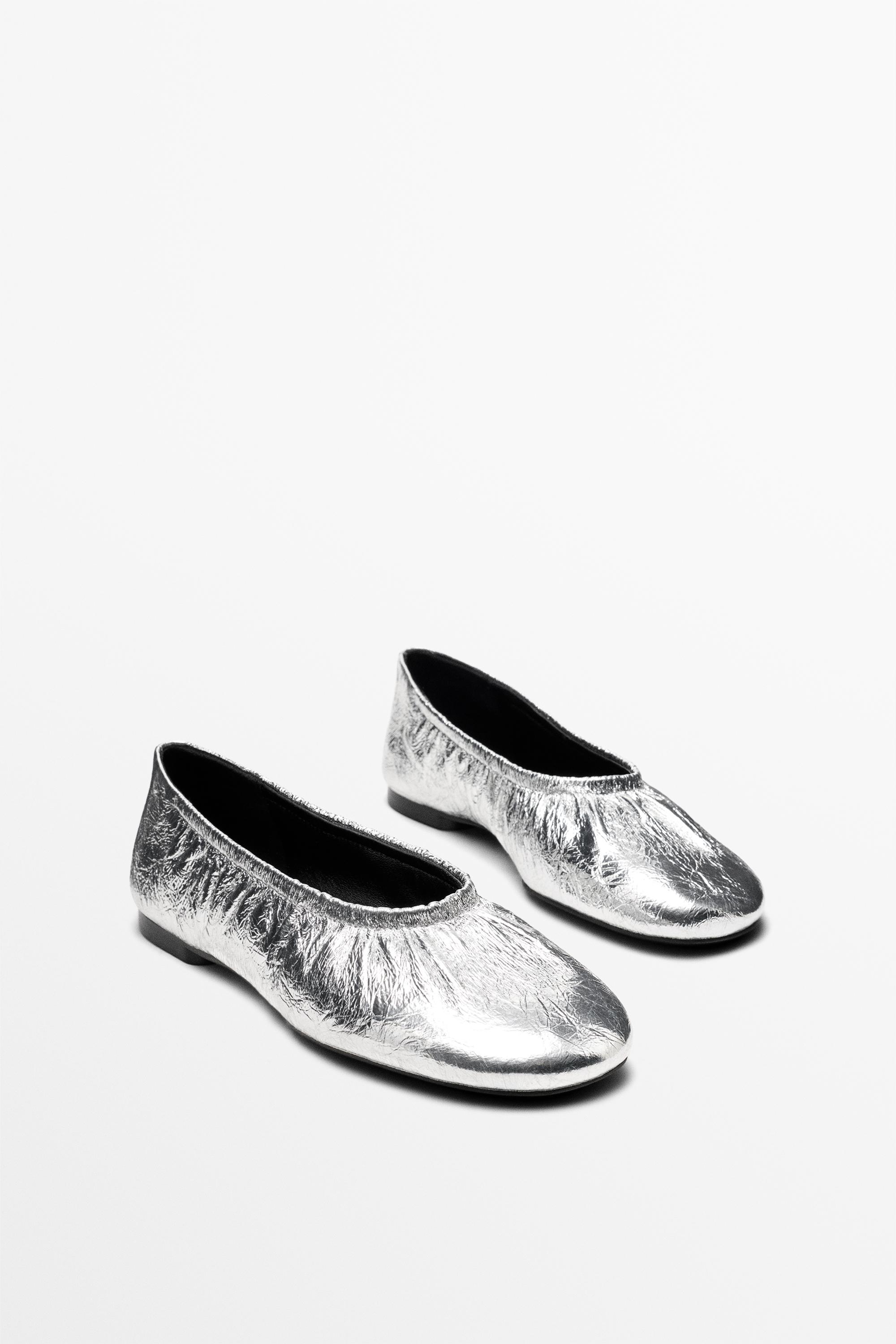 Metallic leather ballet flats — SILVER