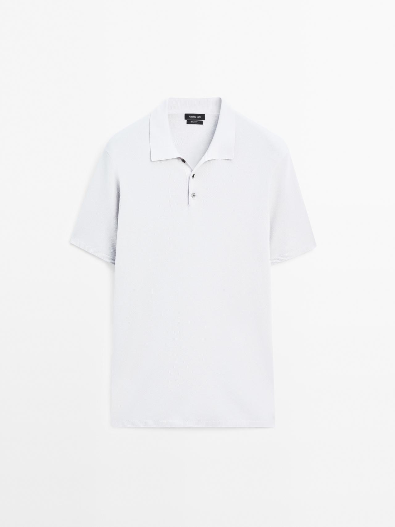 Massimo Dutti - Herre - Poloshirt I Strukturstrik Af 100 % Bomuld - Perlegrå - L