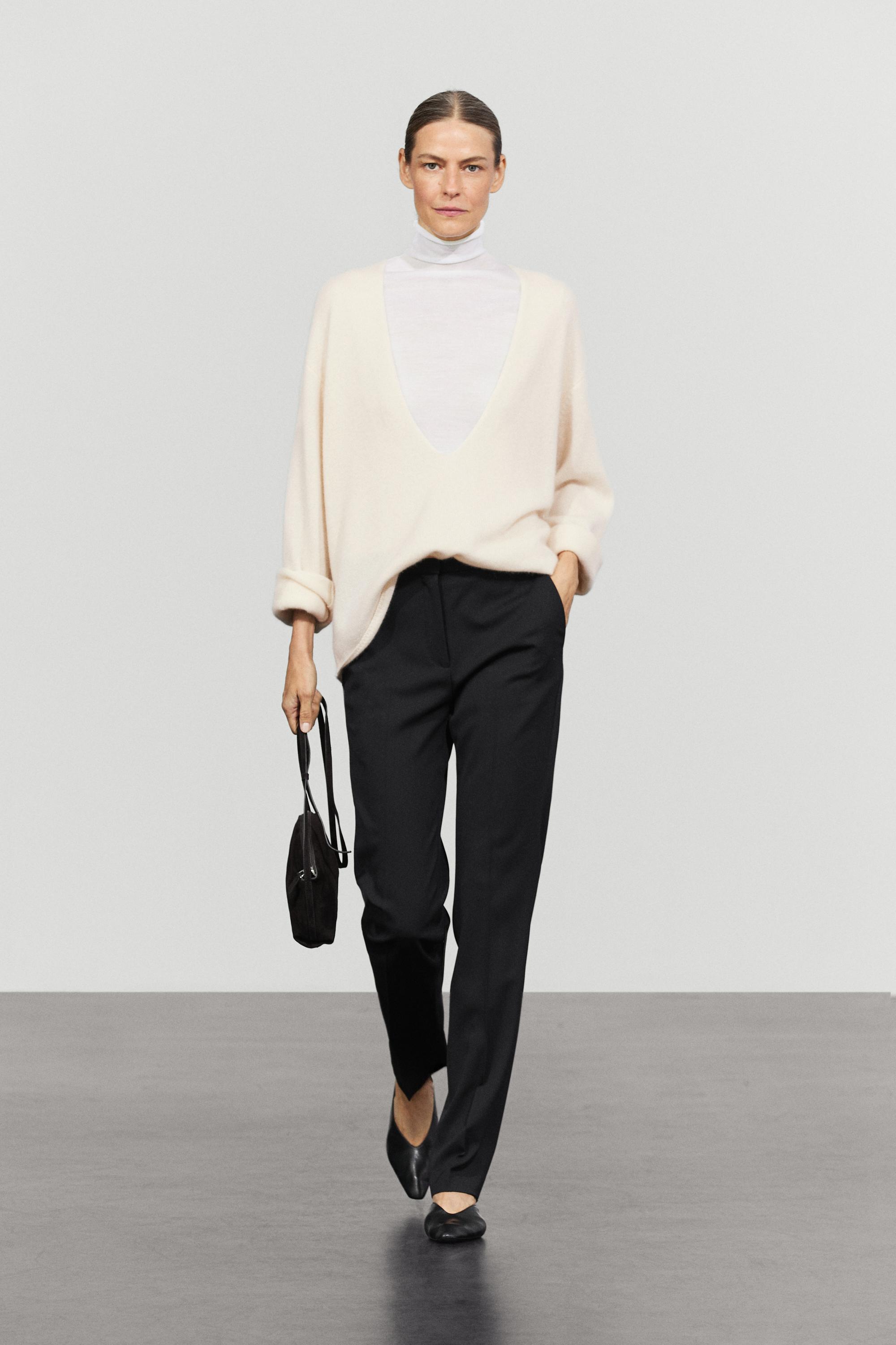 Wool blend waistband trousers