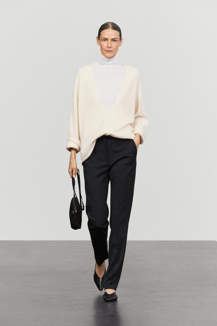 Slim-fit wool blend pants — BLACK