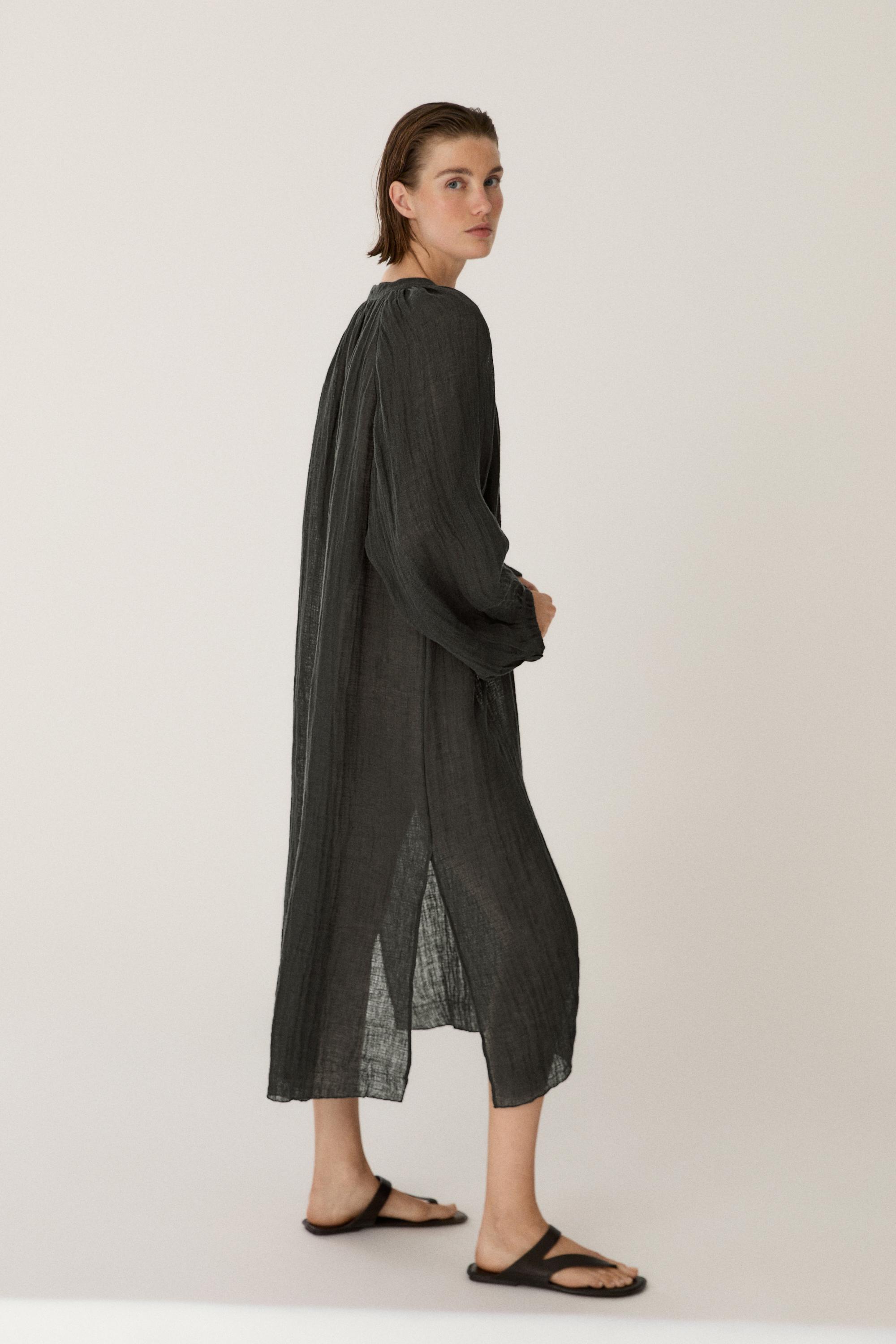 Flowing 100% linen long oversize blouse — DARK GREY
