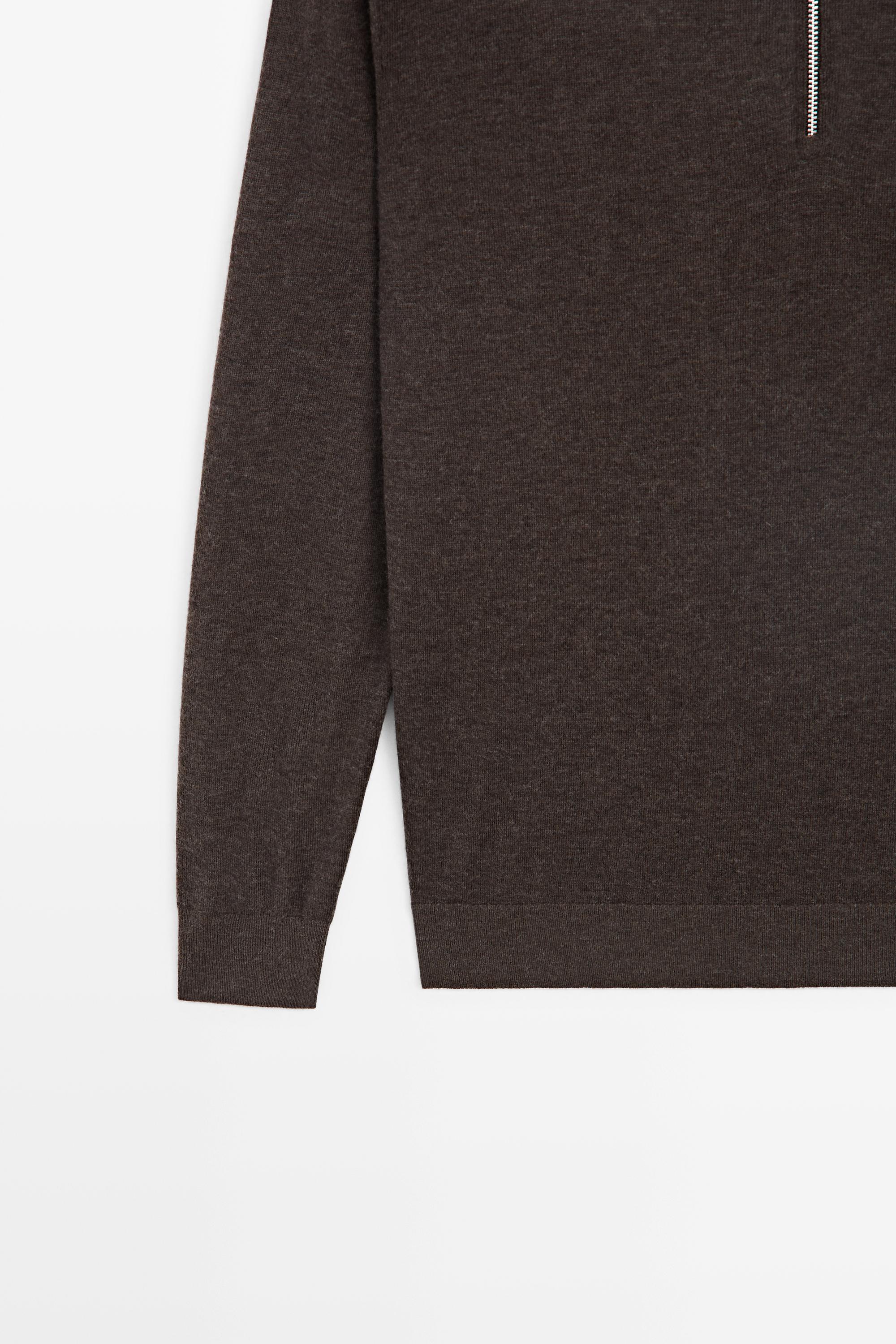 Wool blend quarter-zip knit sweater — CHOCOLATE BROWN