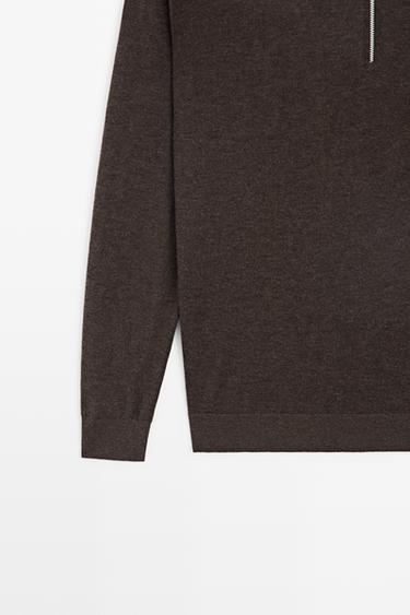 Wool blend quarter-zip knit sweater — CHOCOLATE BROWN 7