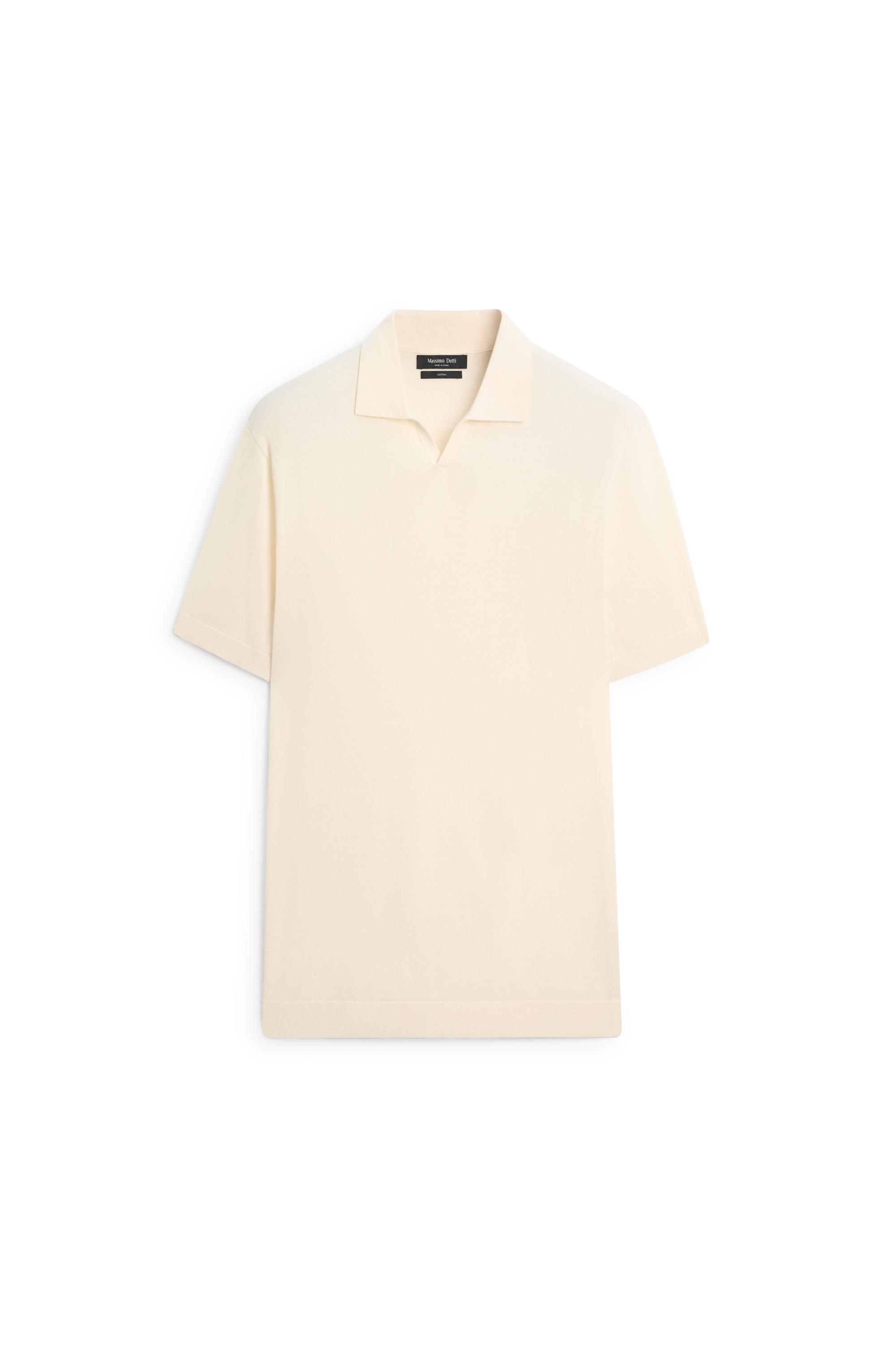 100% cotton V-neck knit polo — CREAM