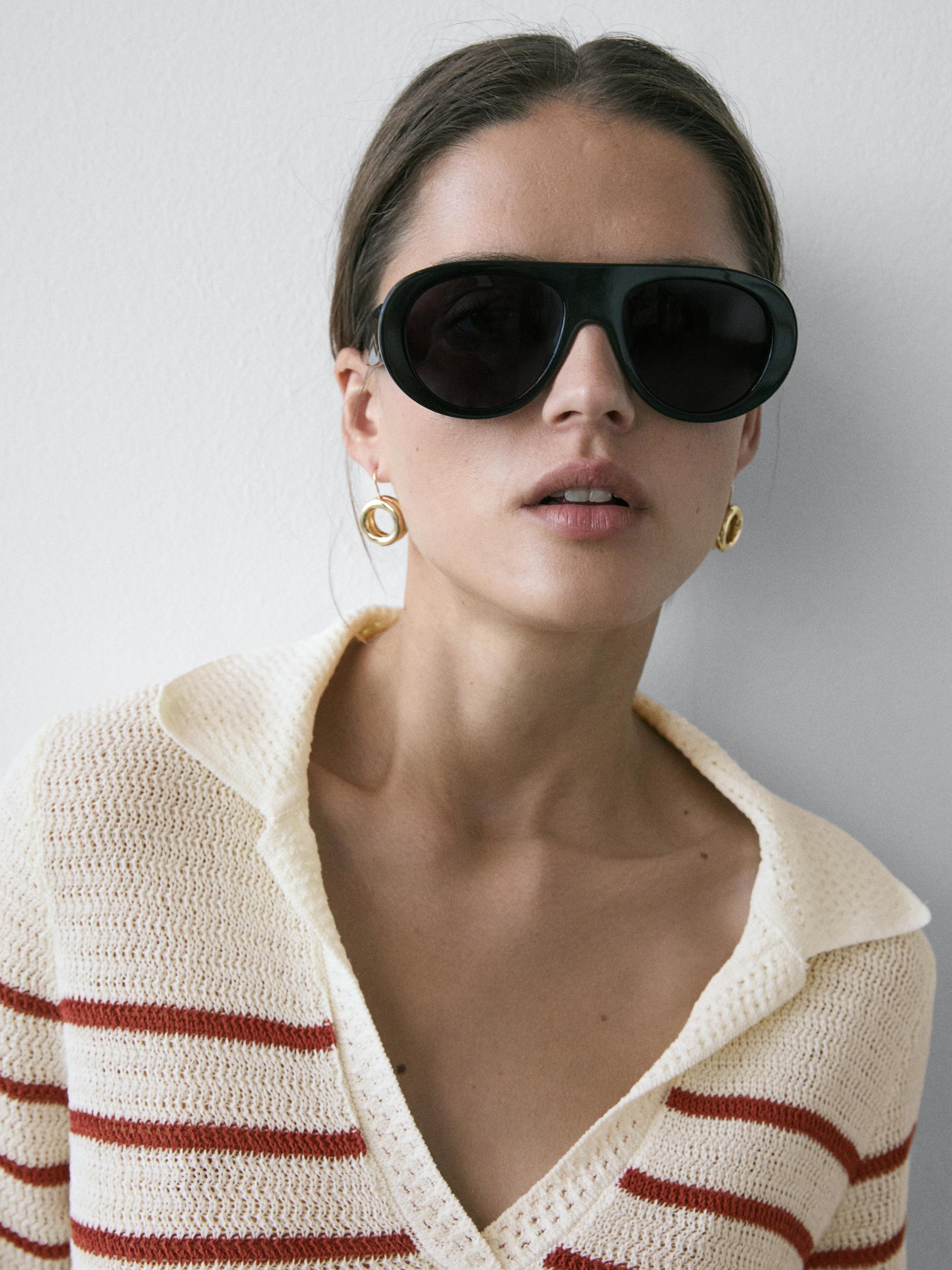 Striped cotton blend knit polo shirt