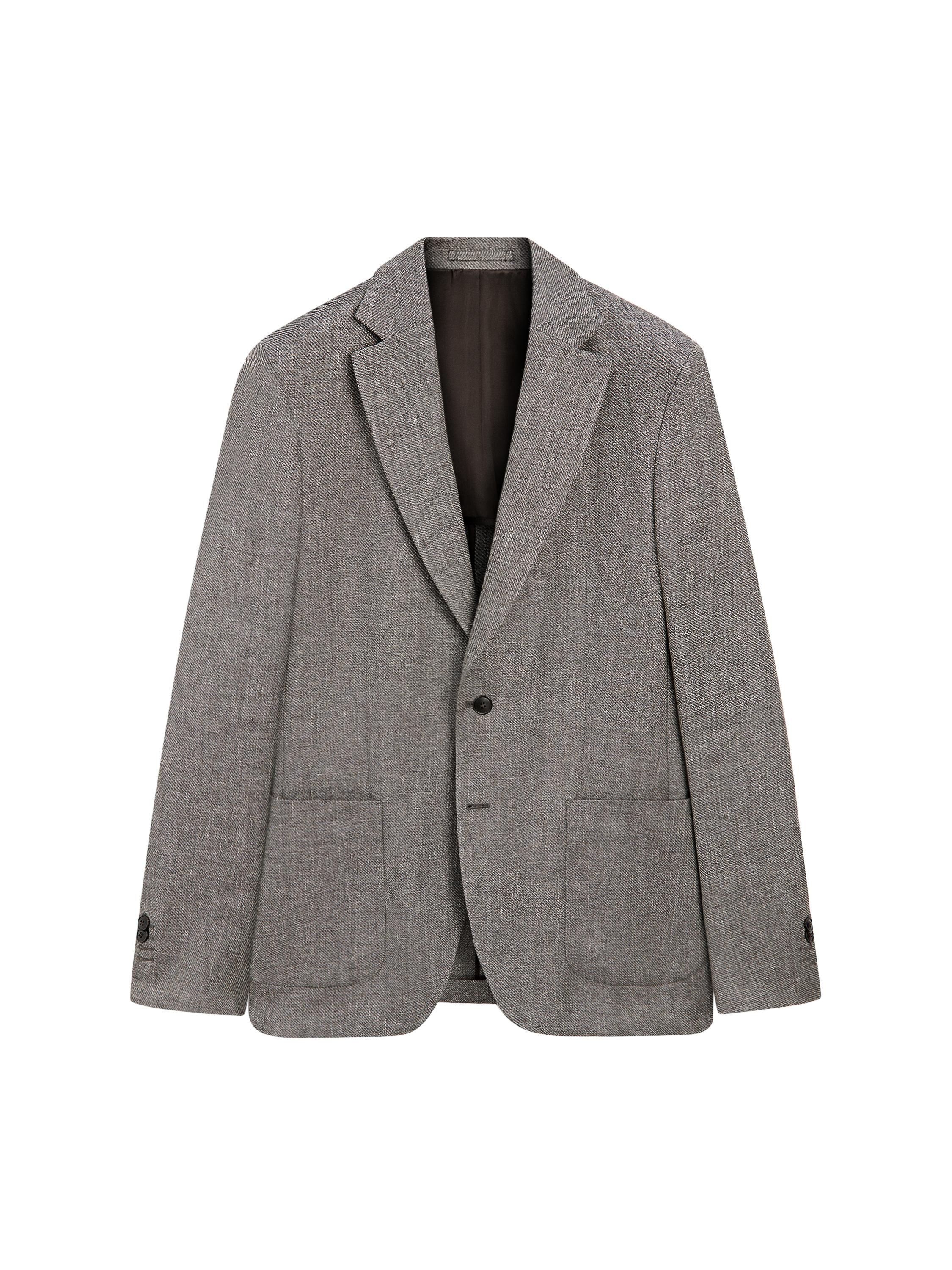 Tailored linen blend herringbone blazer — GREY MARL
