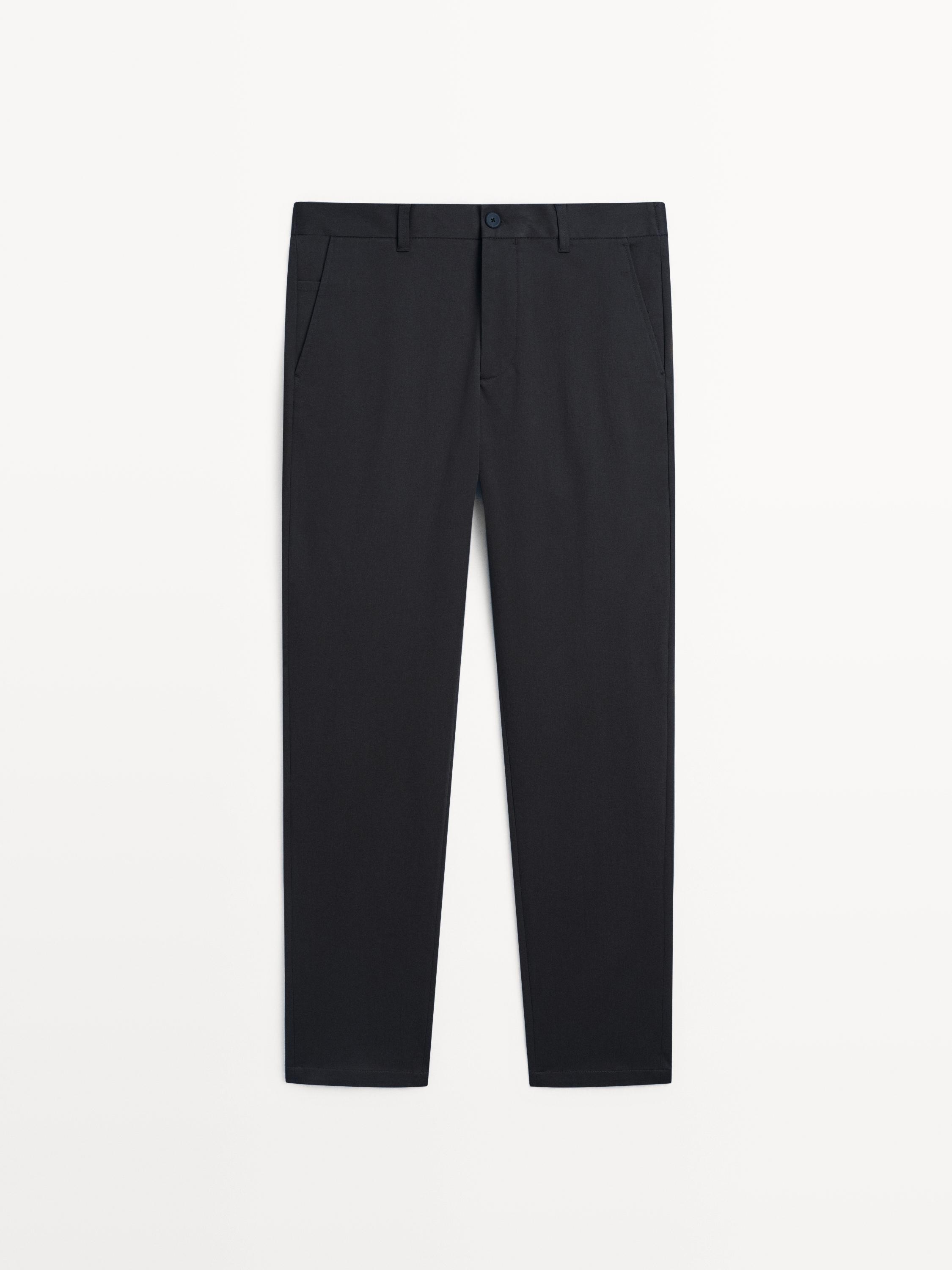 Cotton blend tapered fit trousers
