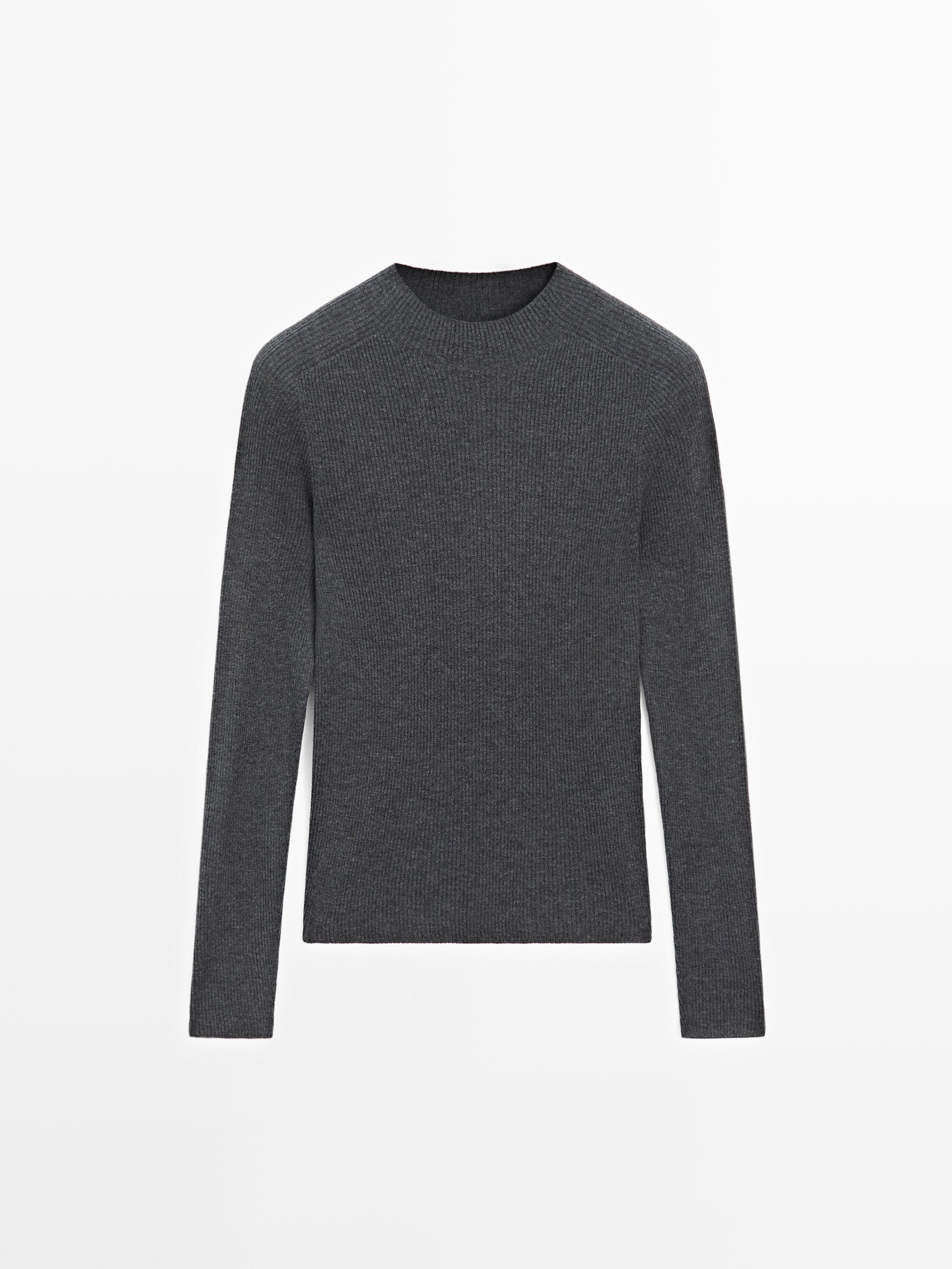 Ribbed knit mock turtleneck sweater — ANTHRACITE GREY