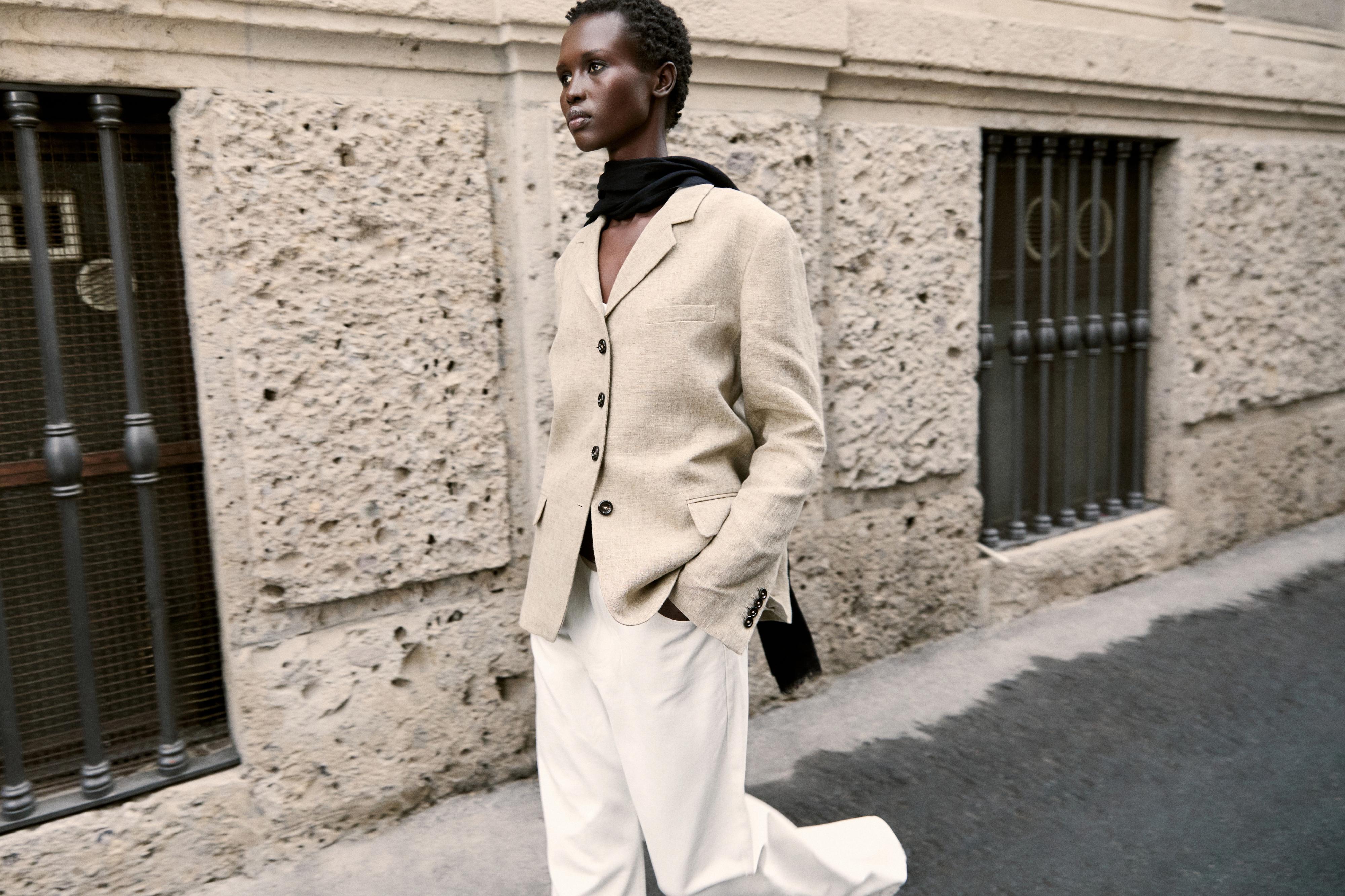 100% linen melange blazer — BEIGE
