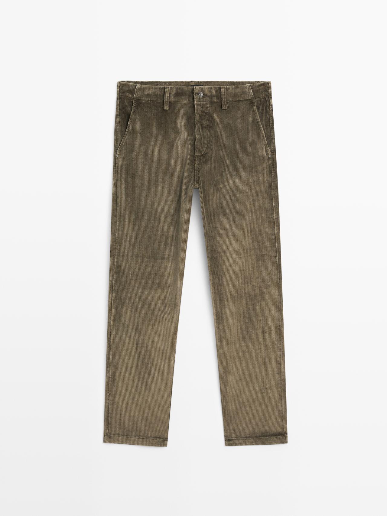 Massimo Dutti - Herre - Relaxed Fit Bukser I Jernbanefløjl Med Denimeffekt - Kaki - 32