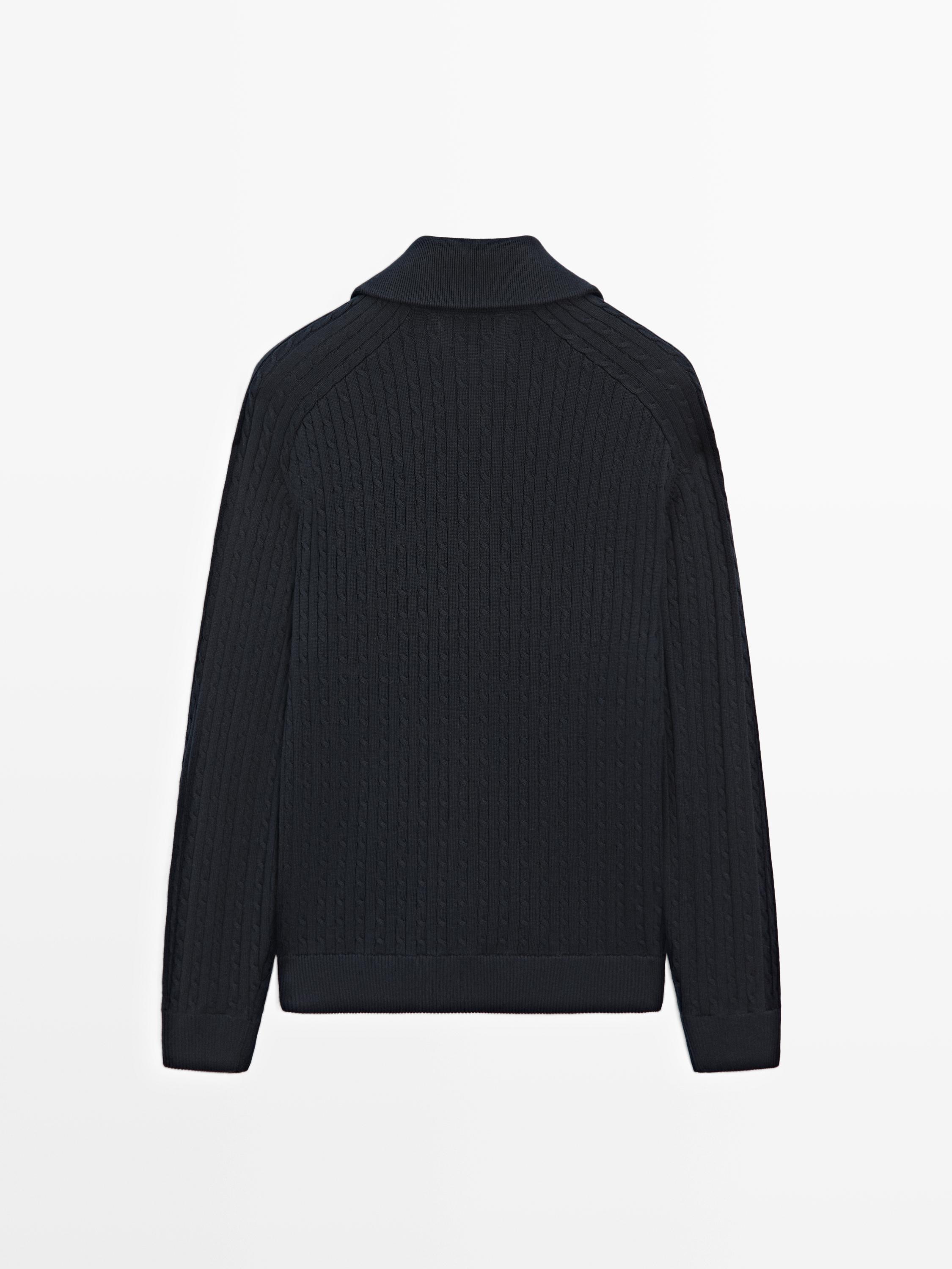 Cotton cable-knit cardigan with zip — NAVY BLUE