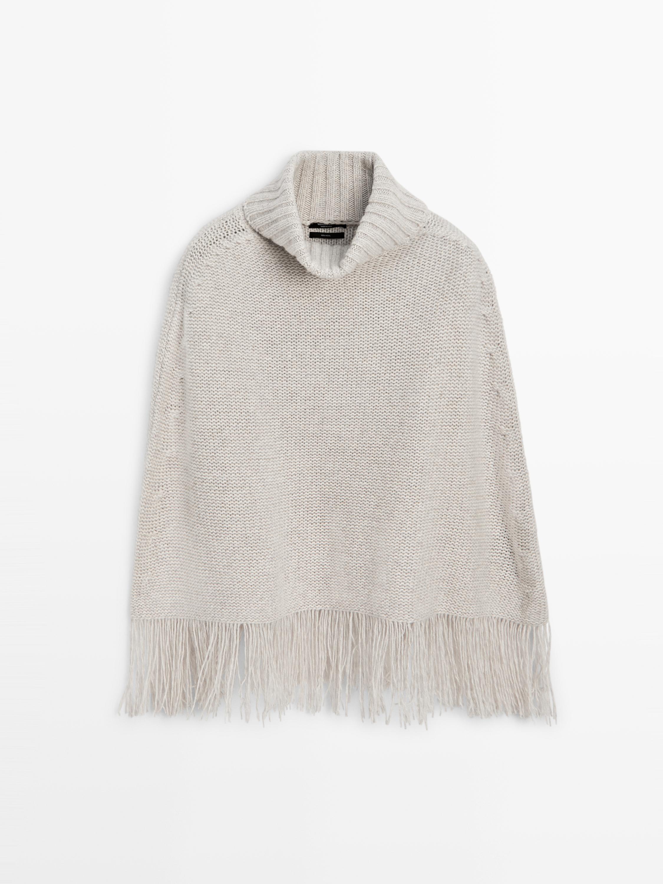 Накидка из 100% шерсти с бахромой